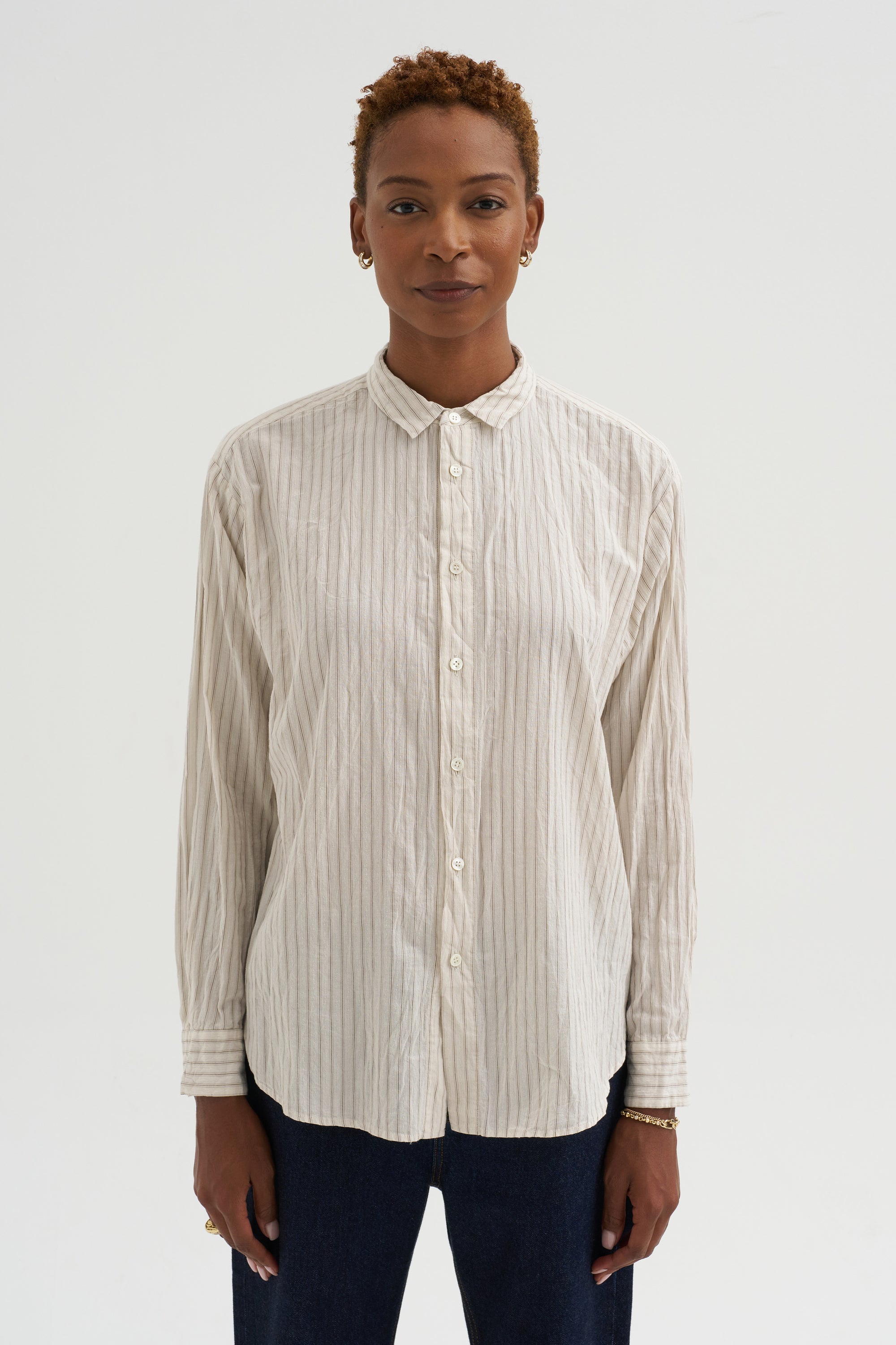 Organic Cotton Dobby Stripe Standard Shirt, Ivory