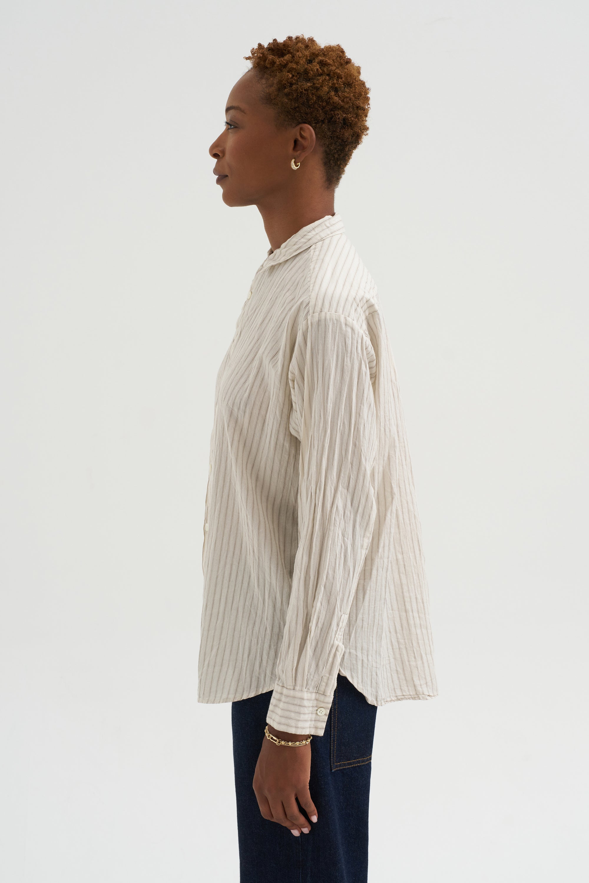 Organic Cotton Dobby Stripe Standard Shirt, Ivory