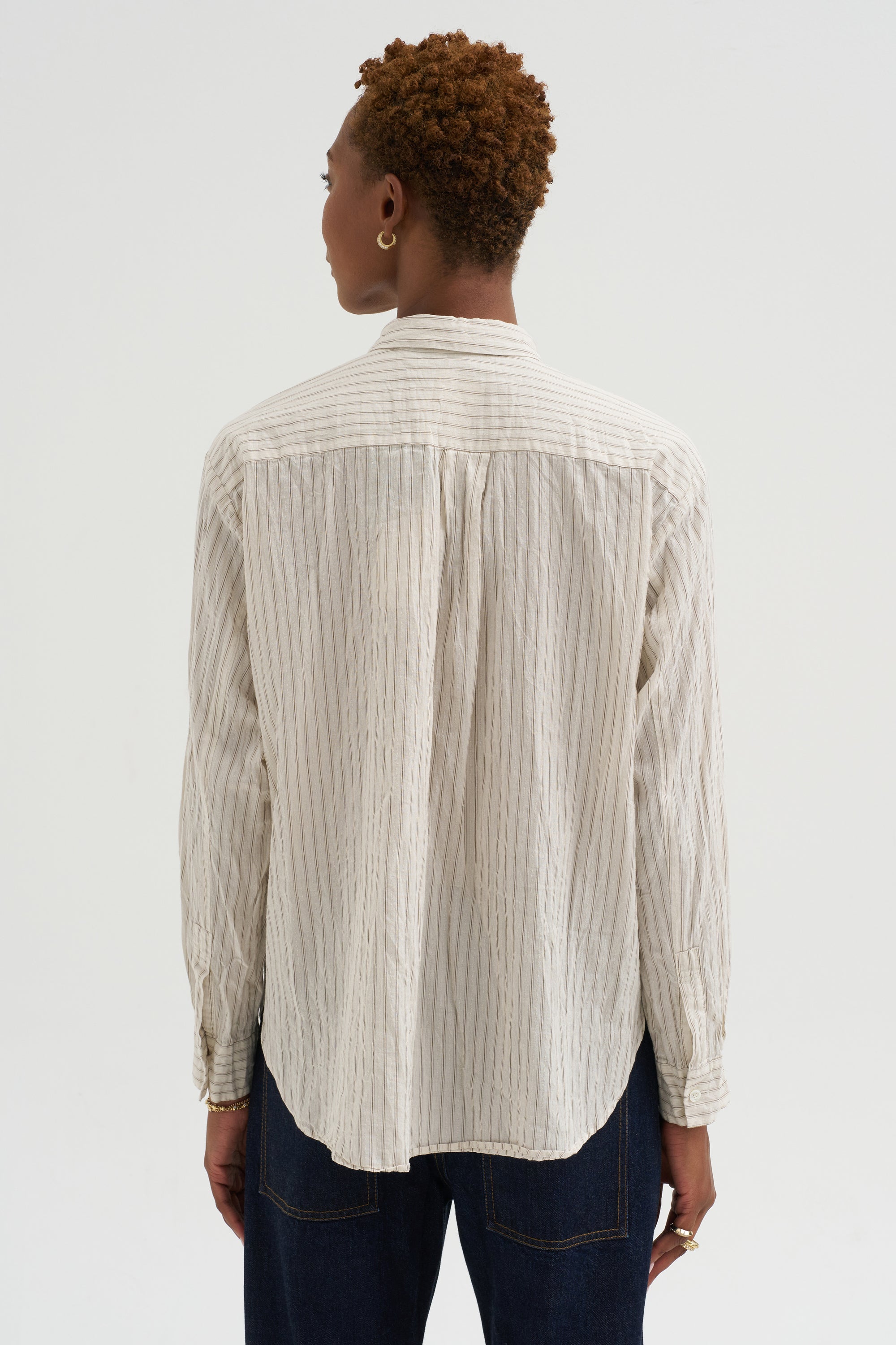 Organic Cotton Dobby Stripe Standard Shirt, Ivory