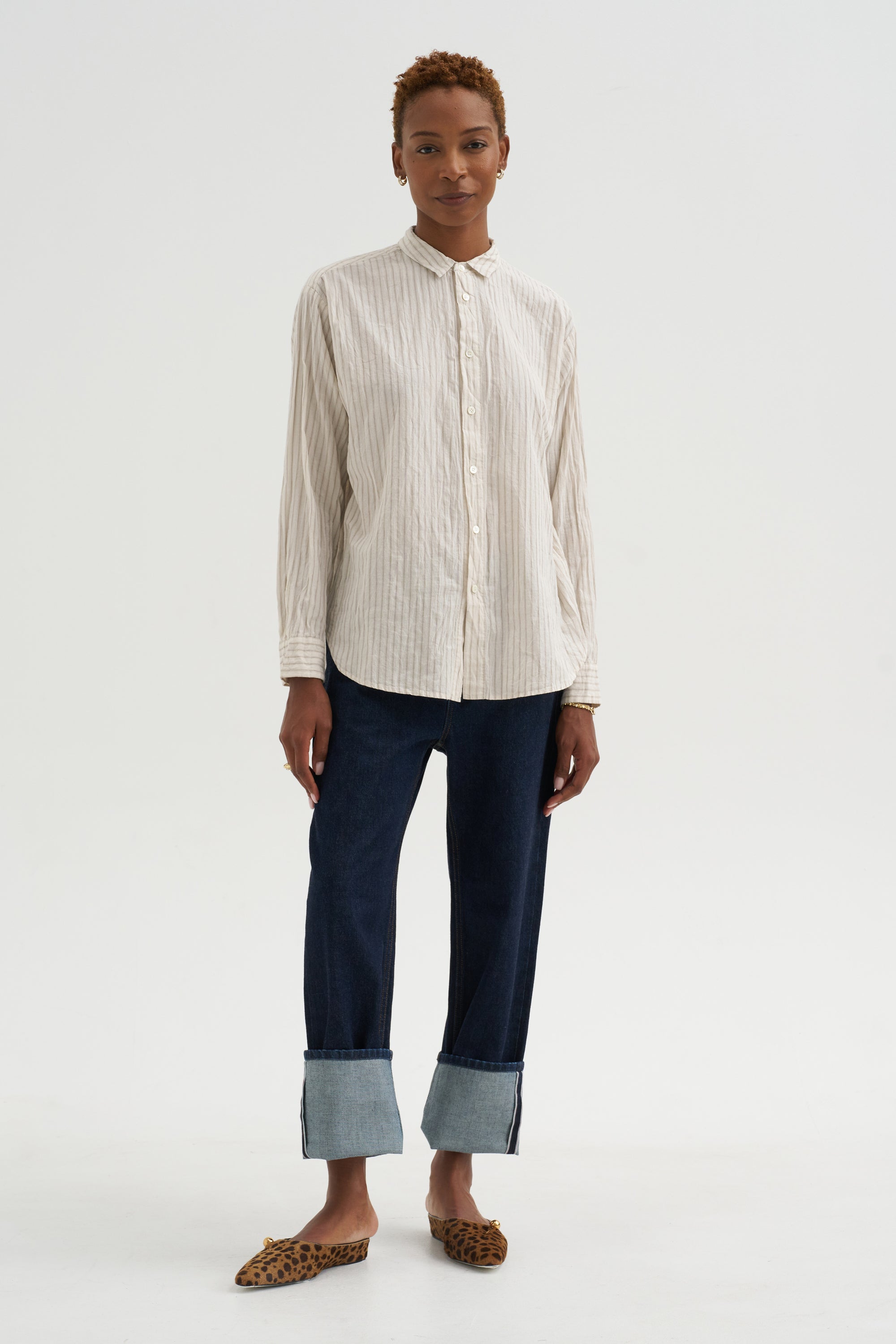 Organic Cotton Dobby Stripe Standard Shirt, Ivory