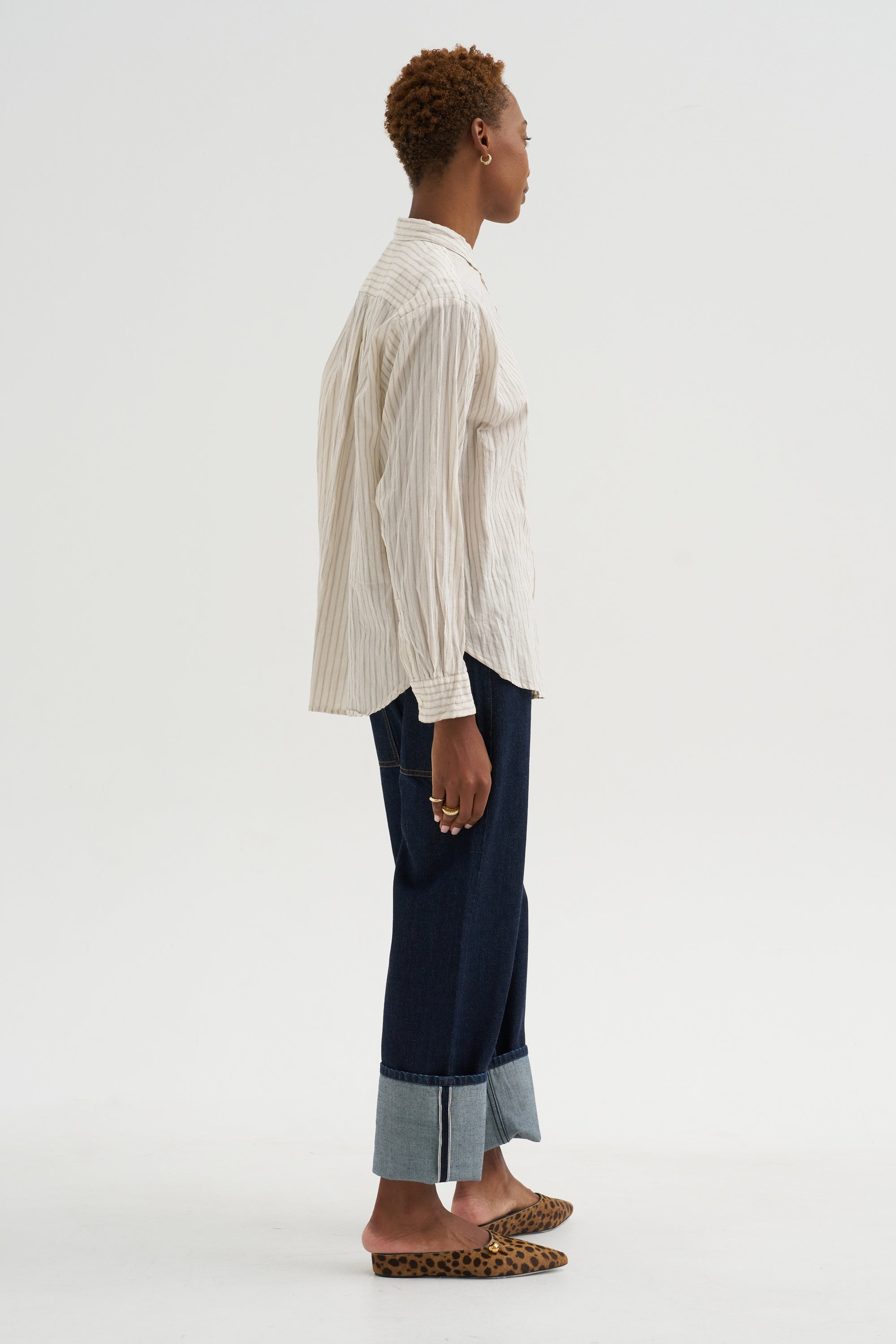 Organic Cotton Dobby Stripe Standard Shirt, Ivory