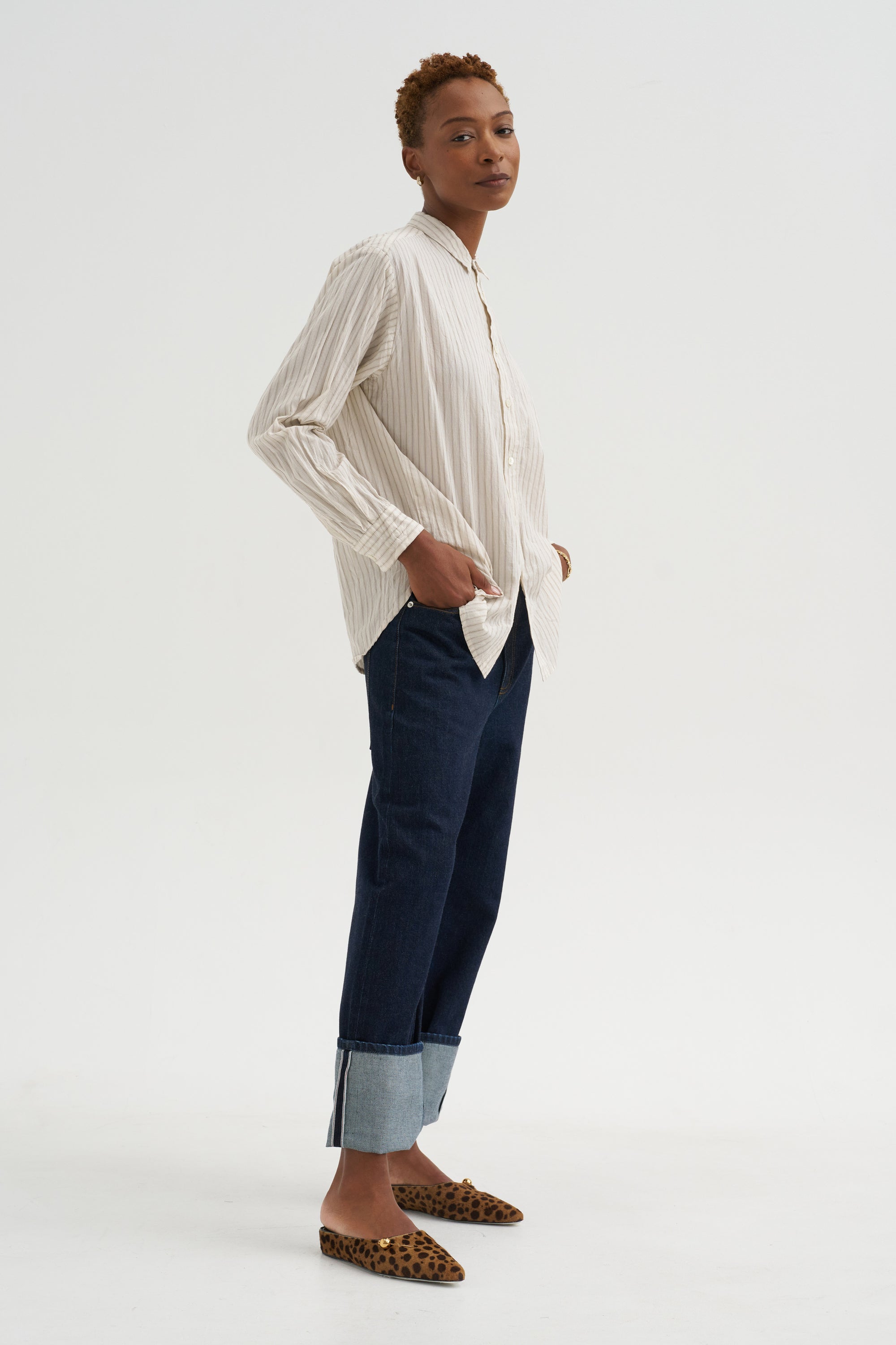 Organic Cotton Dobby Stripe Standard Shirt, Ivory