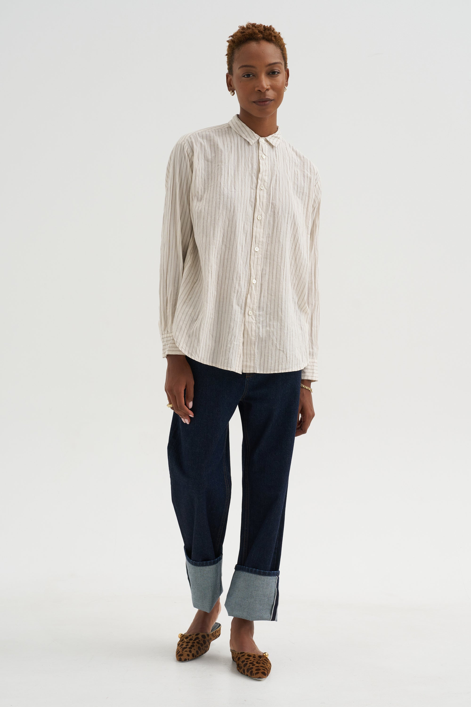 Organic Cotton Dobby Stripe Standard Shirt, Ivory