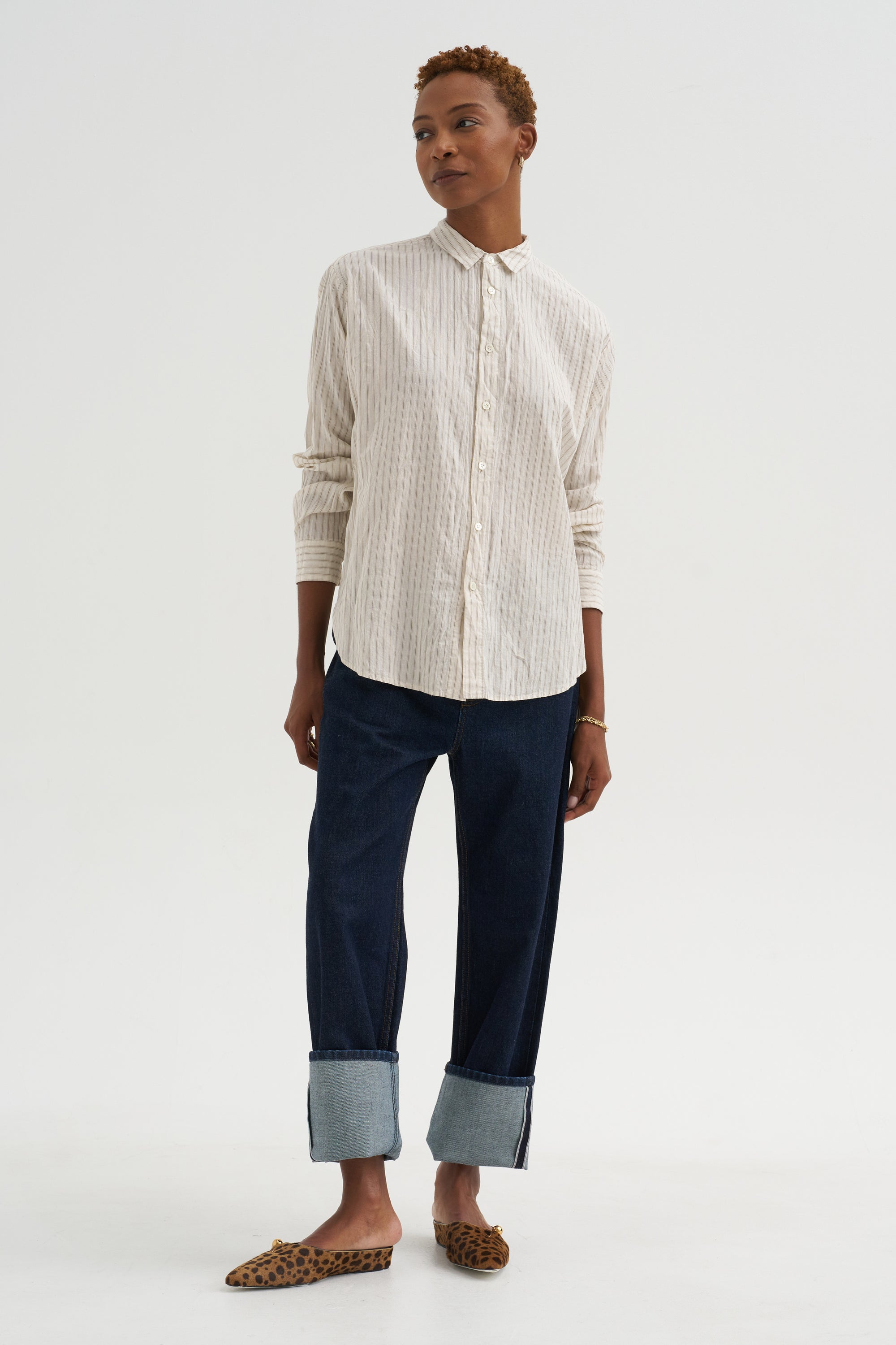 Organic Cotton Dobby Stripe Standard Shirt, Ivory