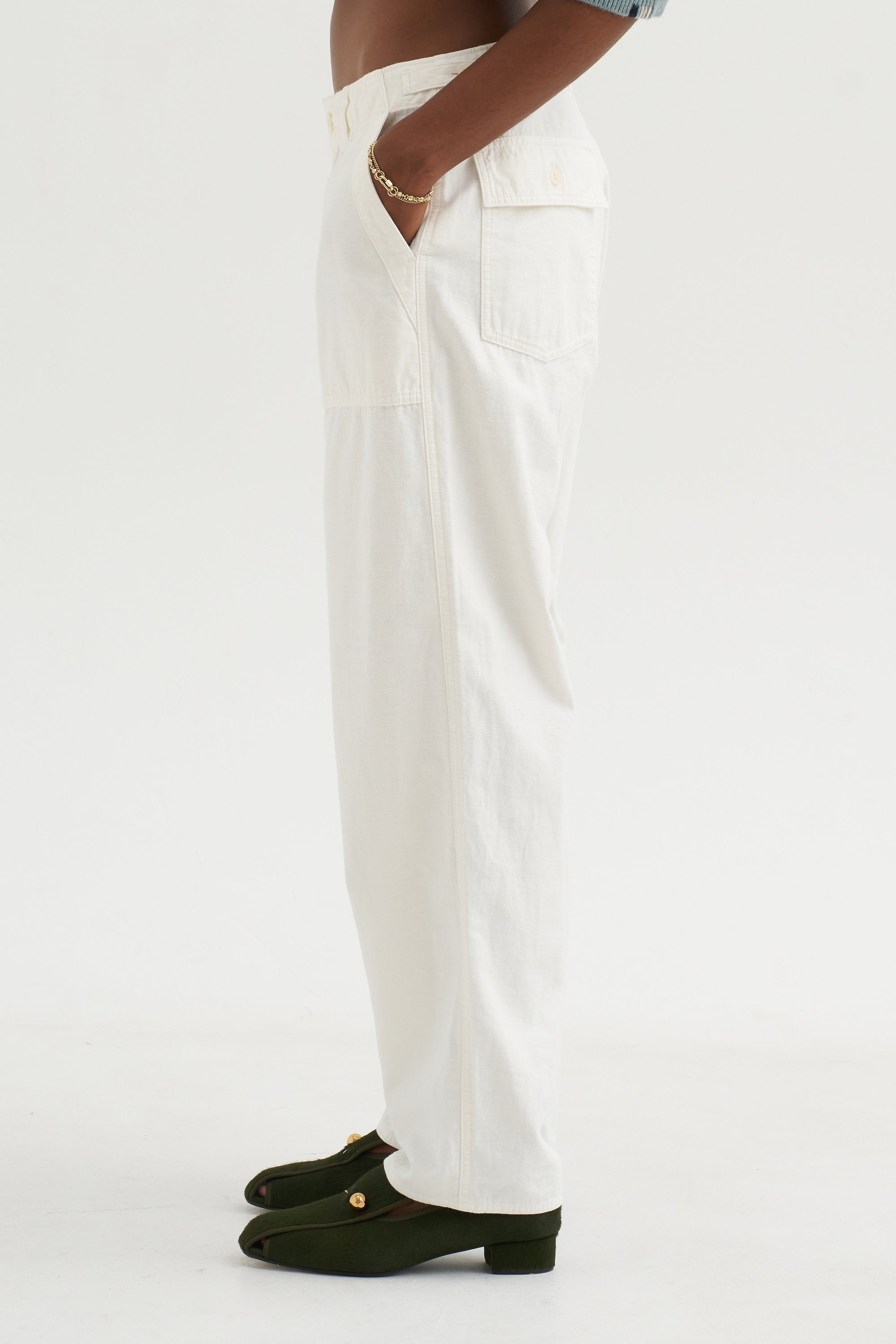 Brushed Cotton Baker Pants, White