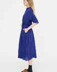 Blue Shirring Stripe Dress, Navy