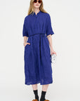 Blue Shirring Stripe Dress, Navy