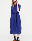 Blue Shirring Stripe Dress, Navy