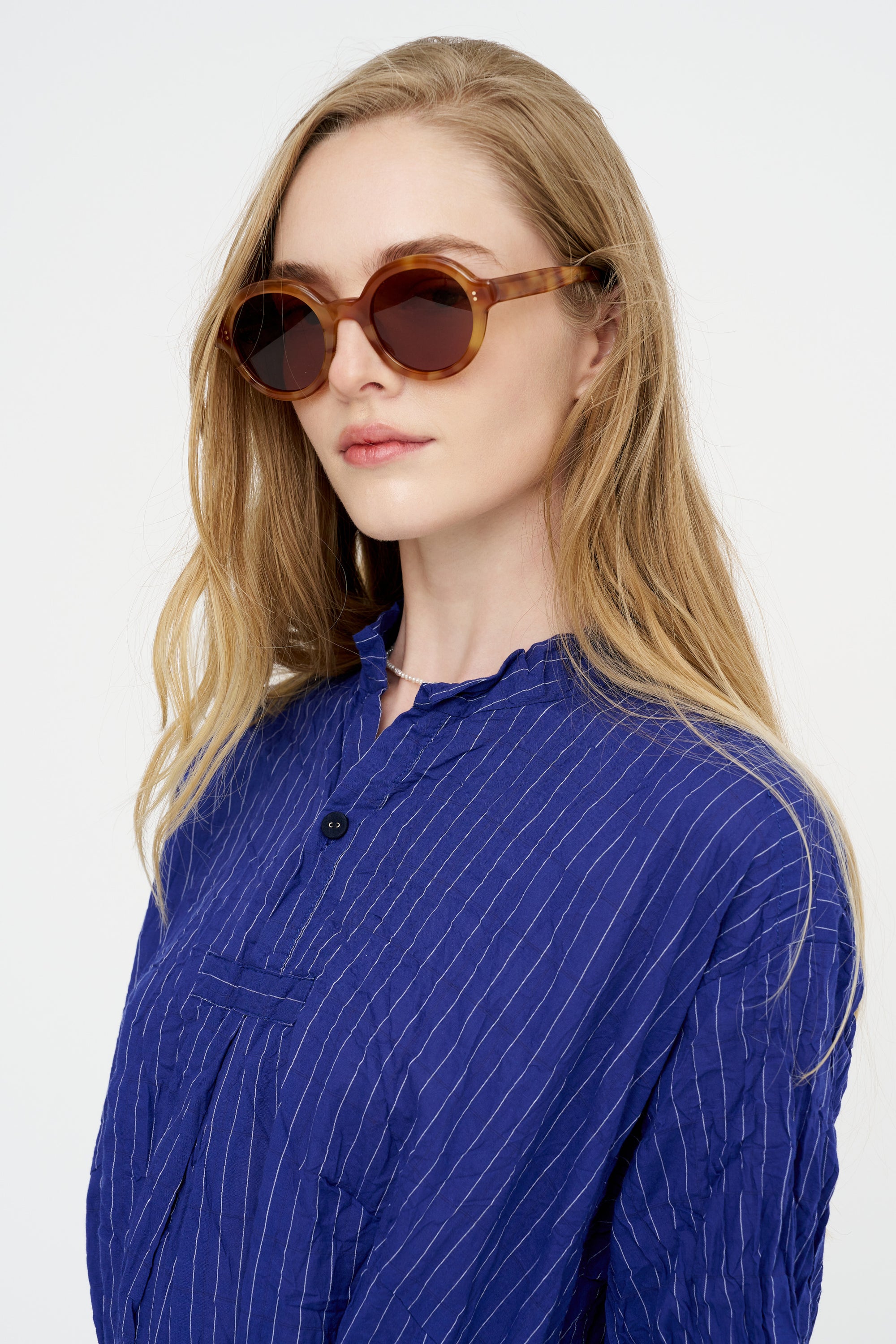 Blue Shirring Stripe Dress, Navy