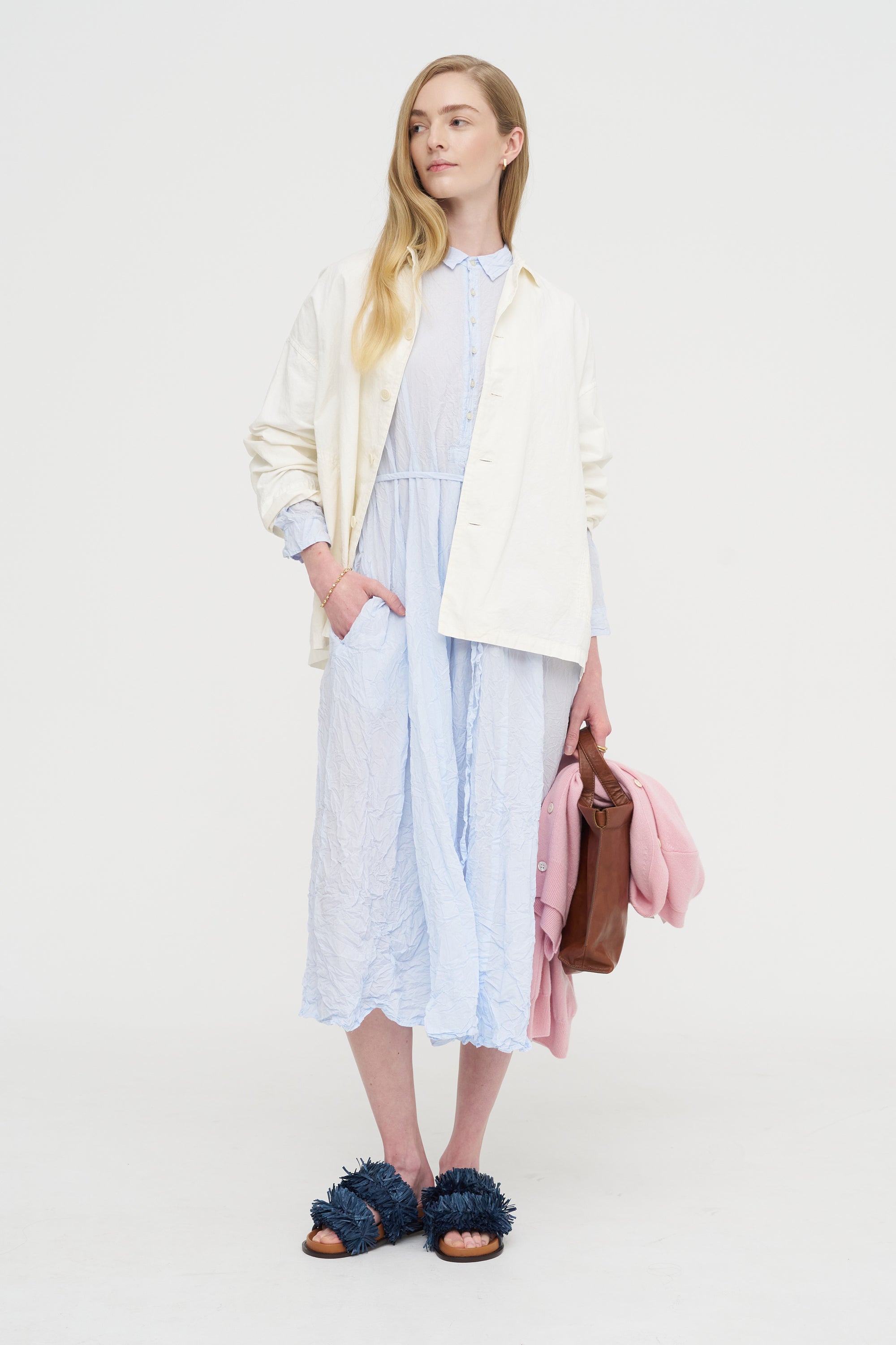 Washed Cotton Crinkle Dress, Saxe Blue