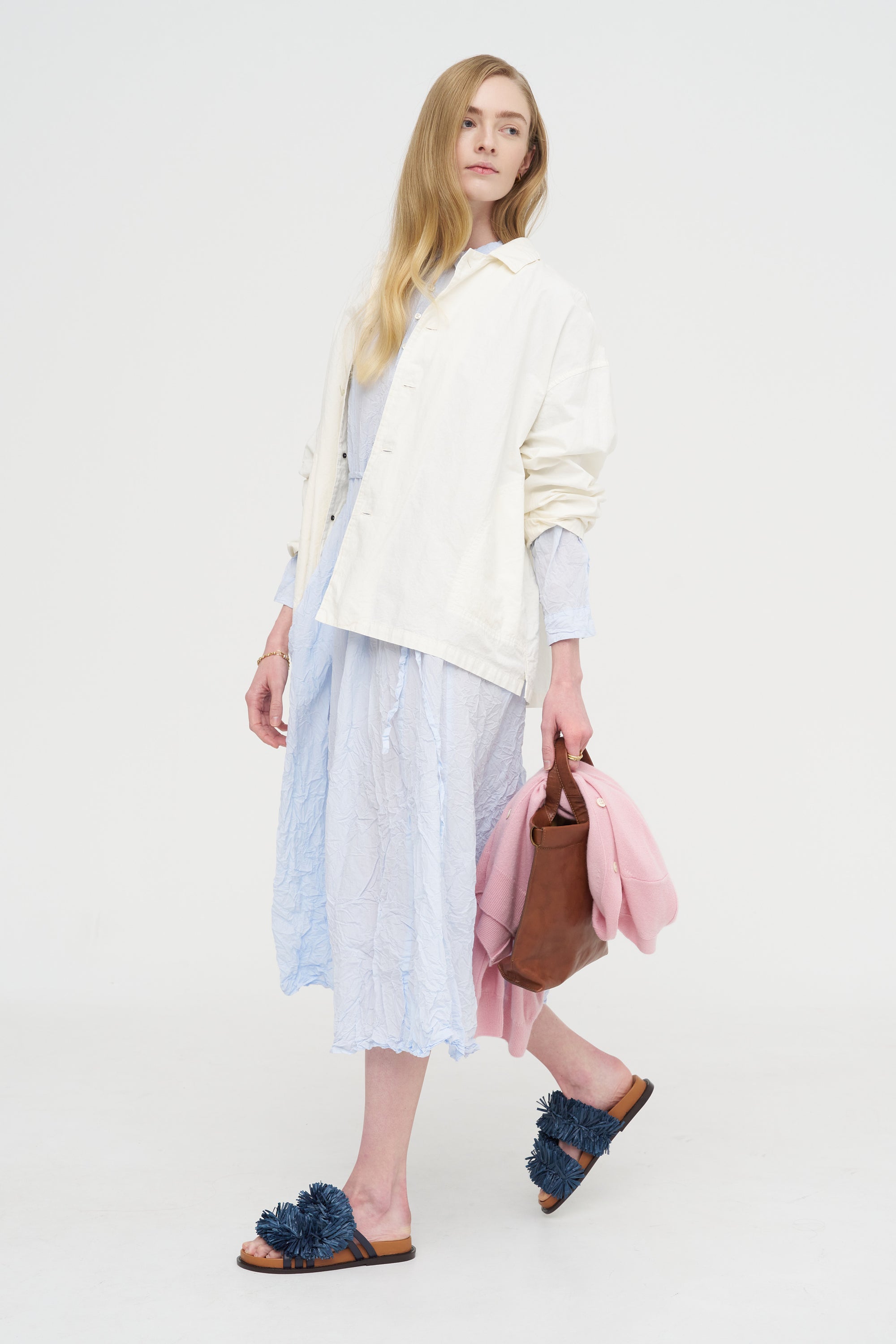 Washed Cotton Crinkle Dress, Saxe Blue