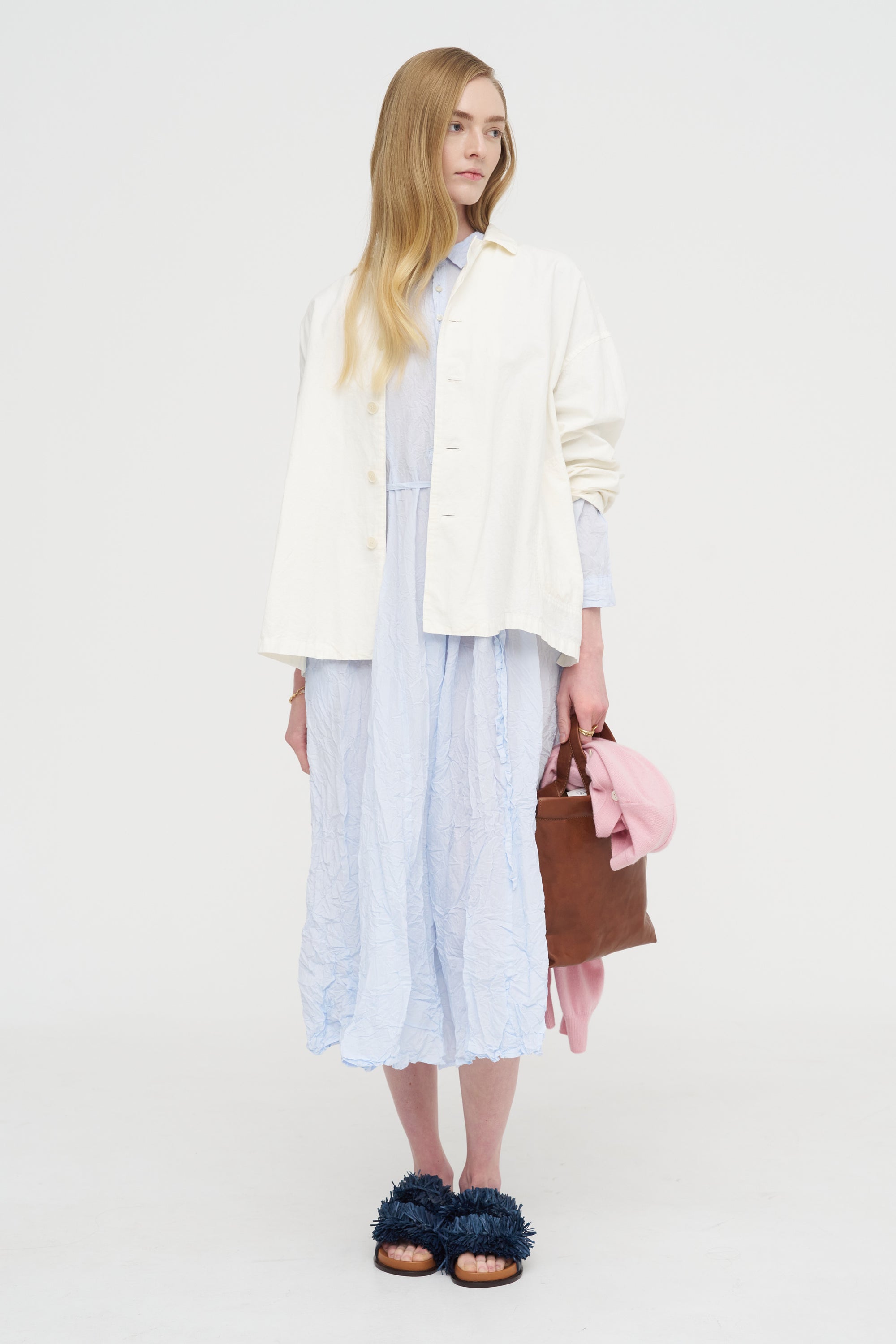 Washed Cotton Crinkle Dress, Saxe Blue