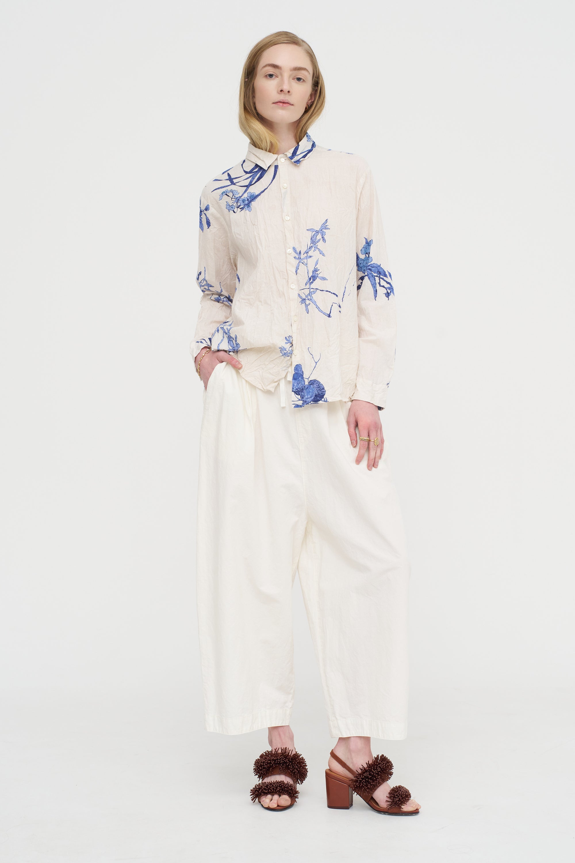 Japonism Flower Print Blouse, Ivory