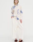 Japonism Flower Print Blouse, Ivory