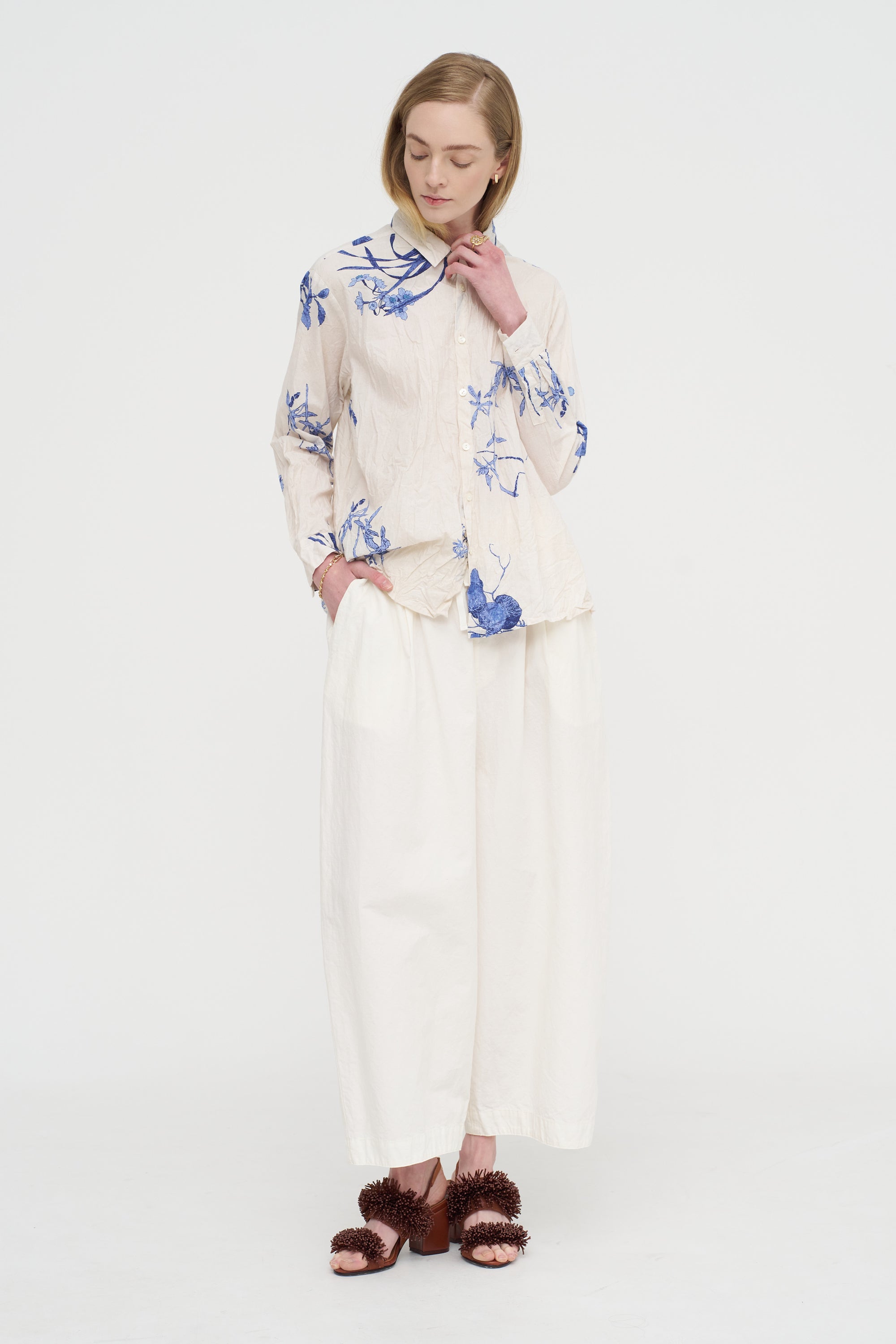 Japonism Flower Print Blouse, Ivory