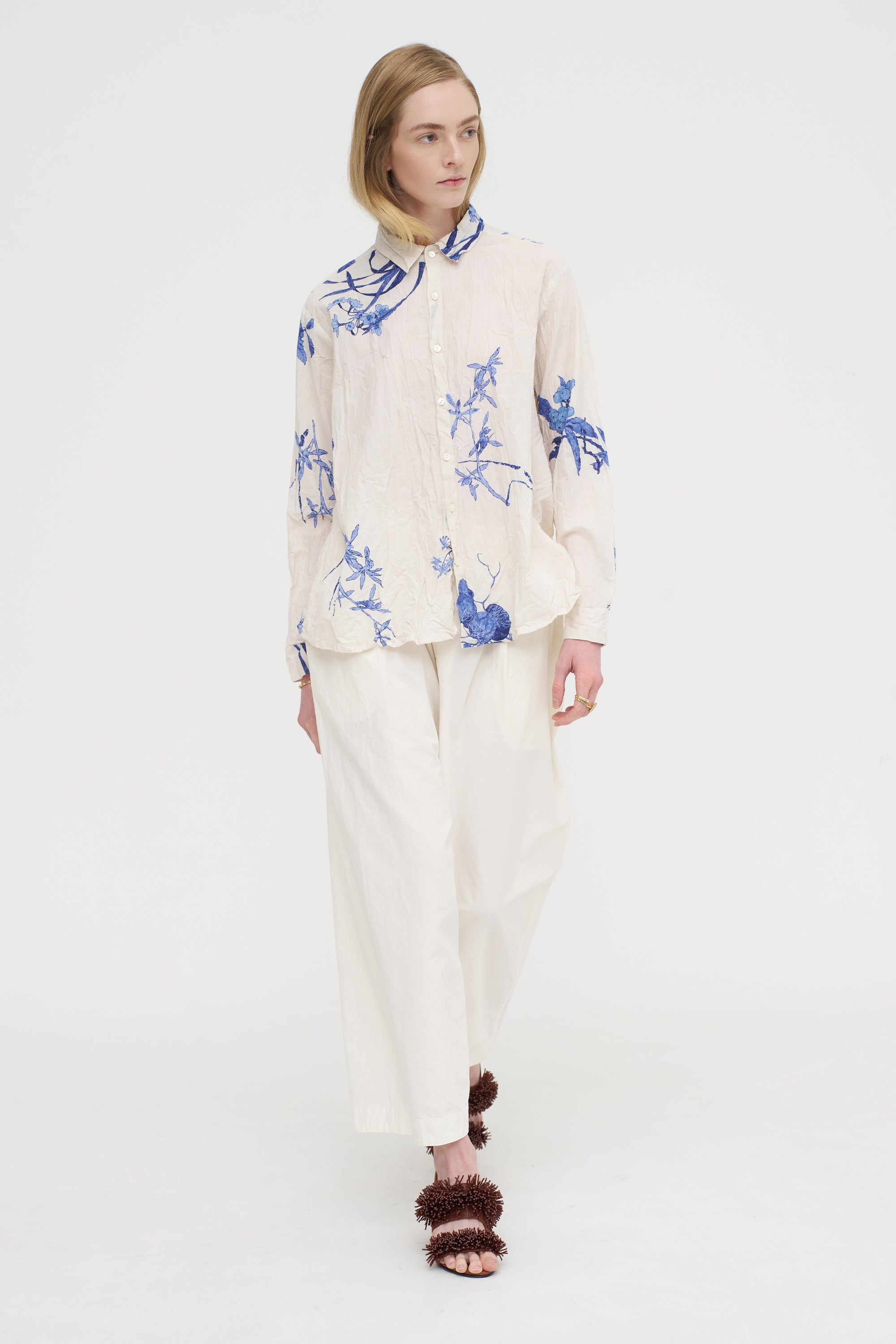 Japonism Flower Print Blouse, Ivory