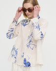 Japonism Flower Print Blouse, Ivory
