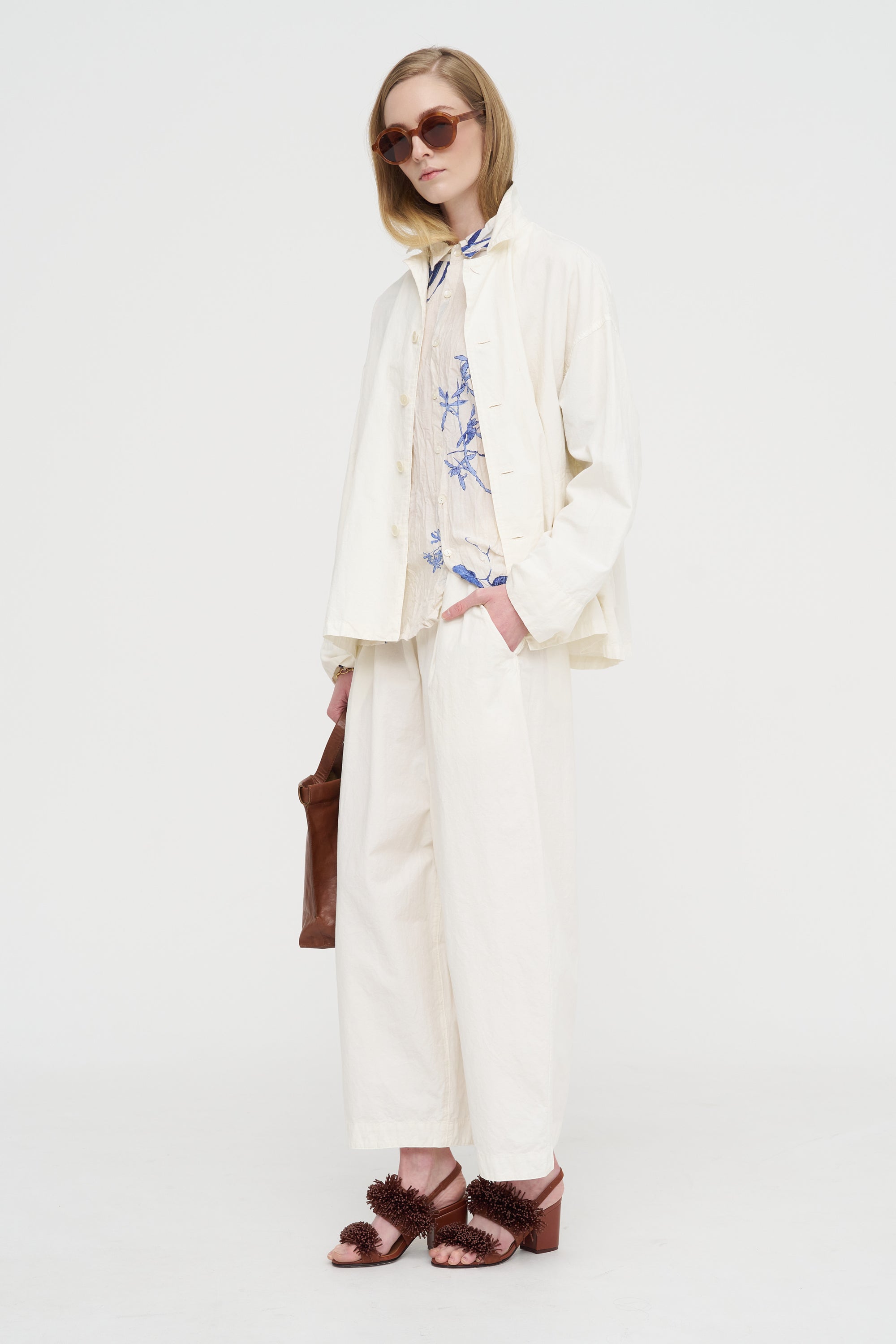 Japonism Flower Print Blouse, Ivory
