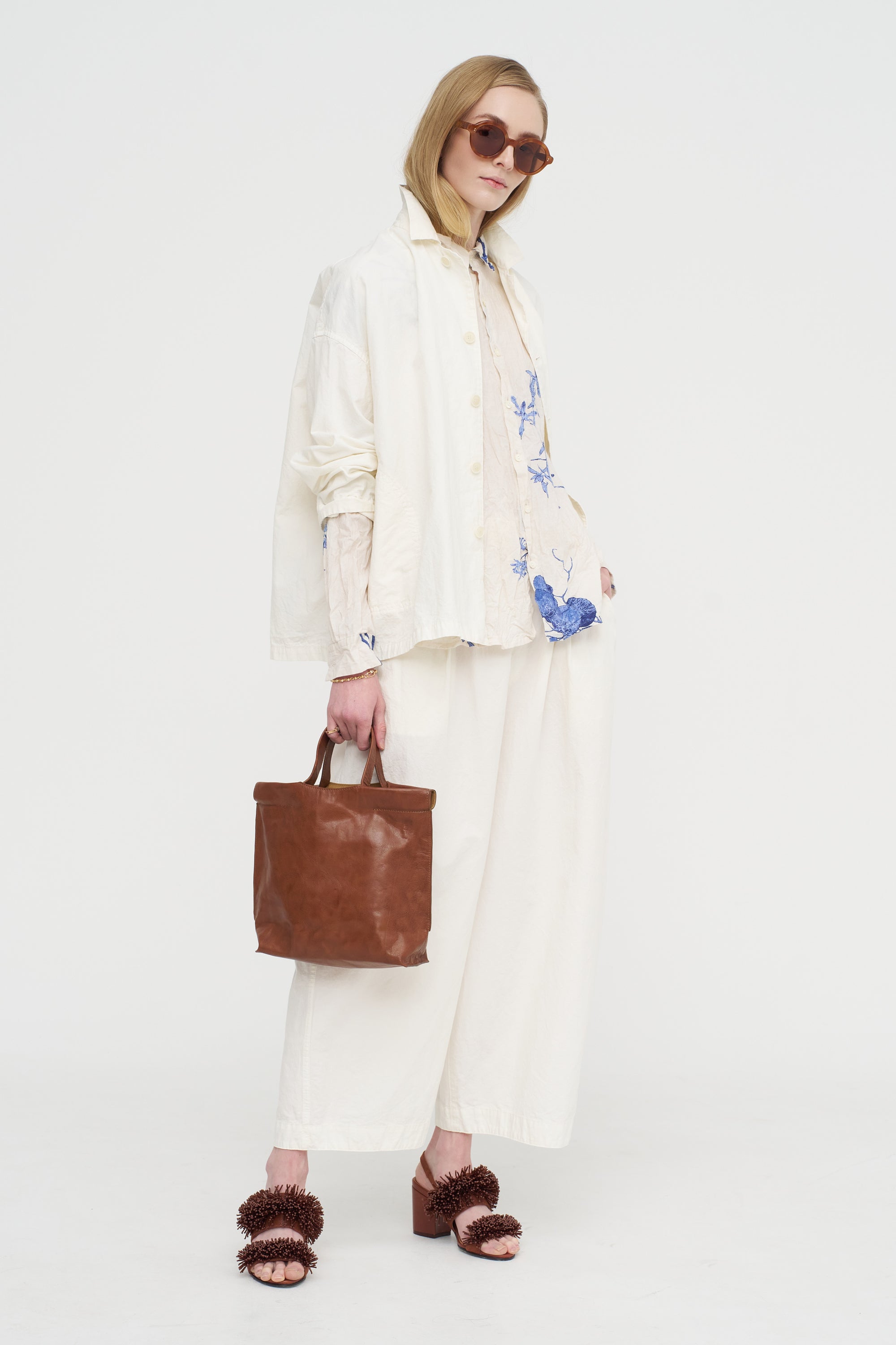 Japonism Flower Print Blouse, Ivory