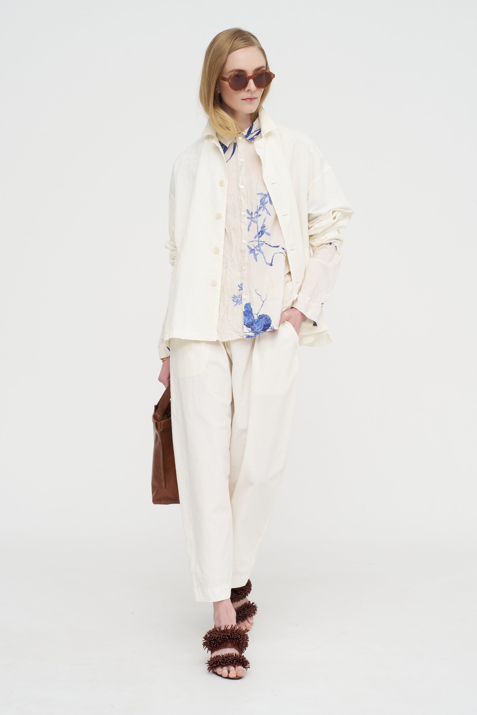 Japonism Flower Print Blouse, Ivory