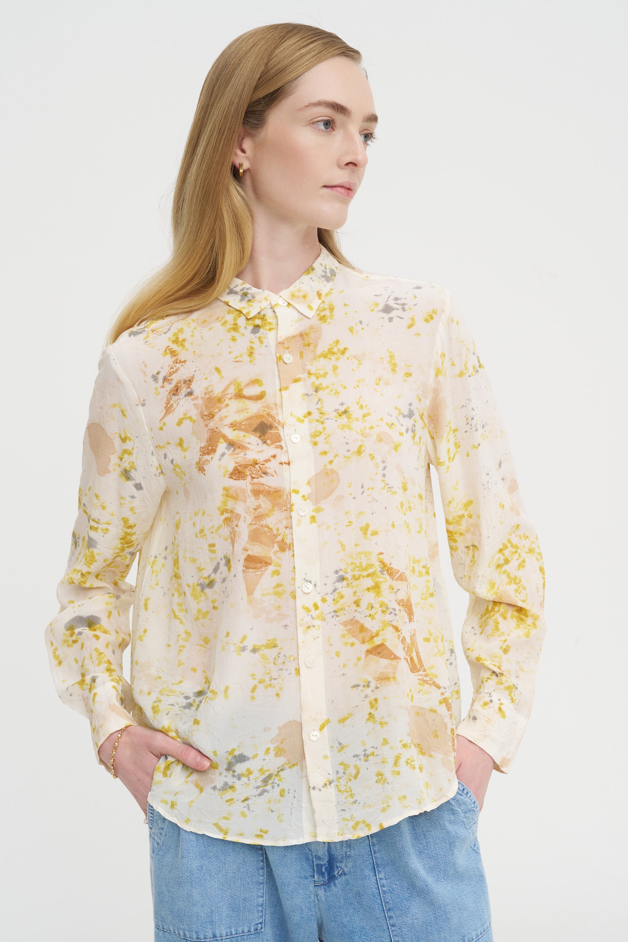 Silk Crepe Bundle Dye Blouse, Ivory