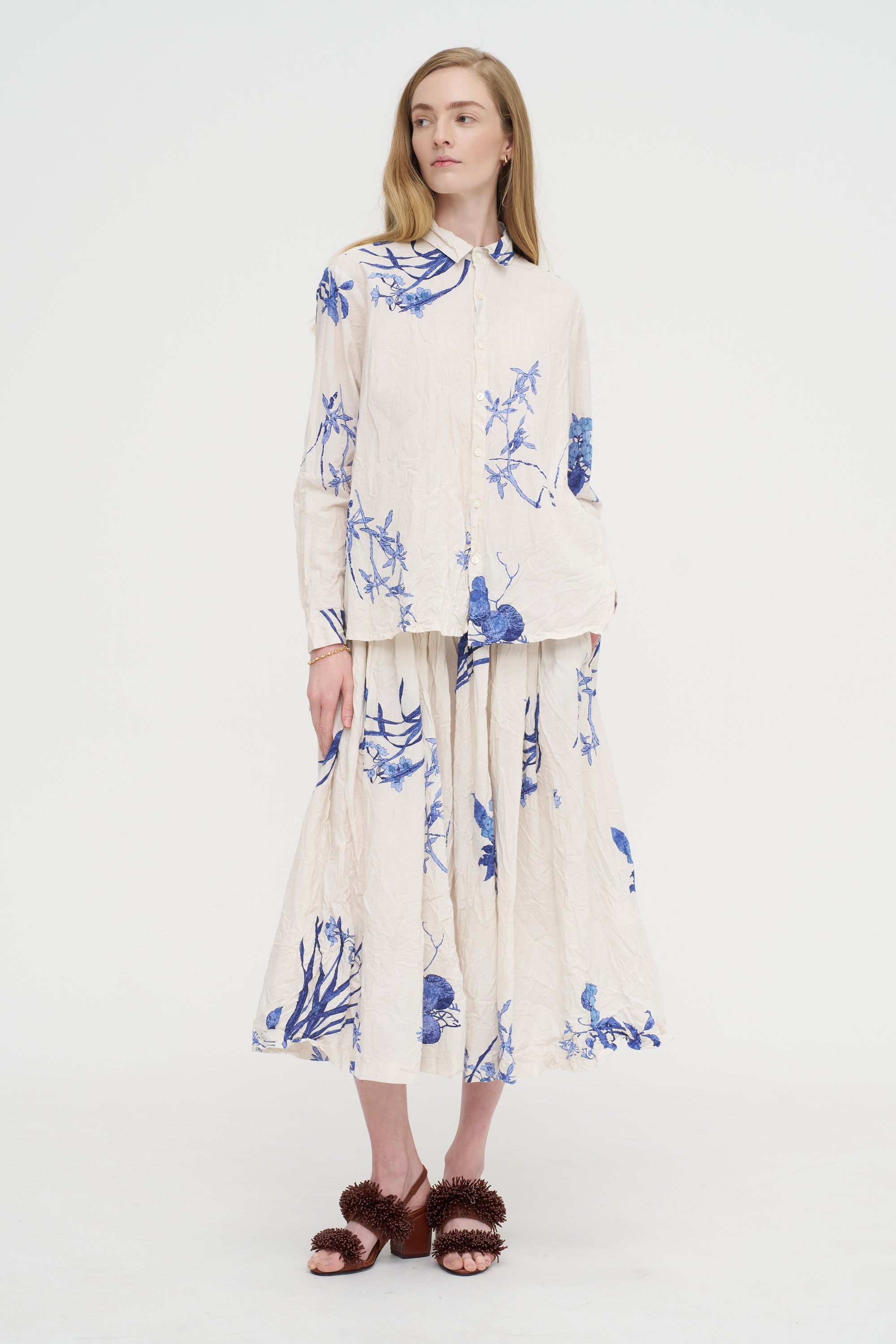 Japonism Flower Print Skirt, Ivory