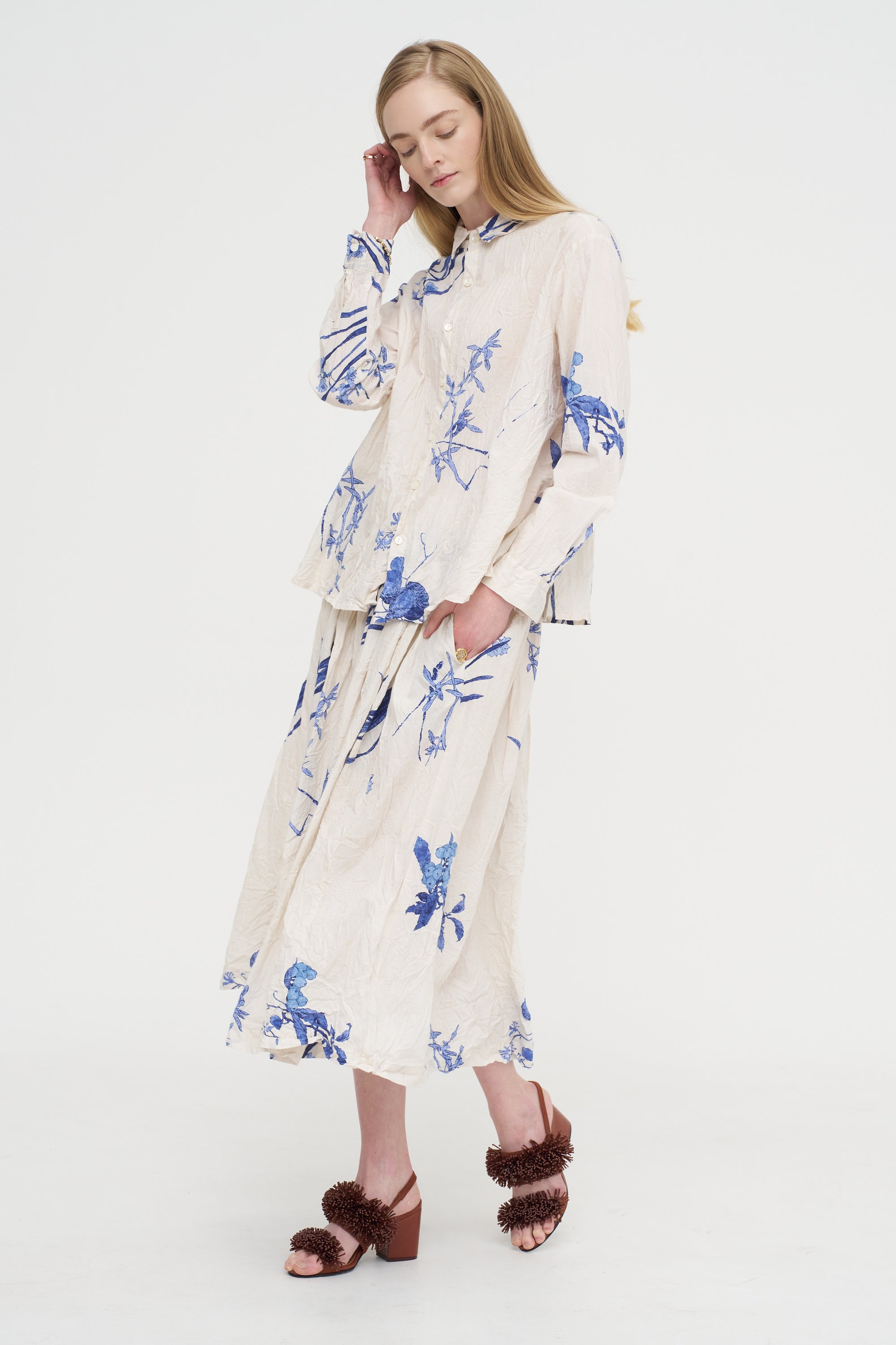 Japonism Flower Print Skirt, Ivory