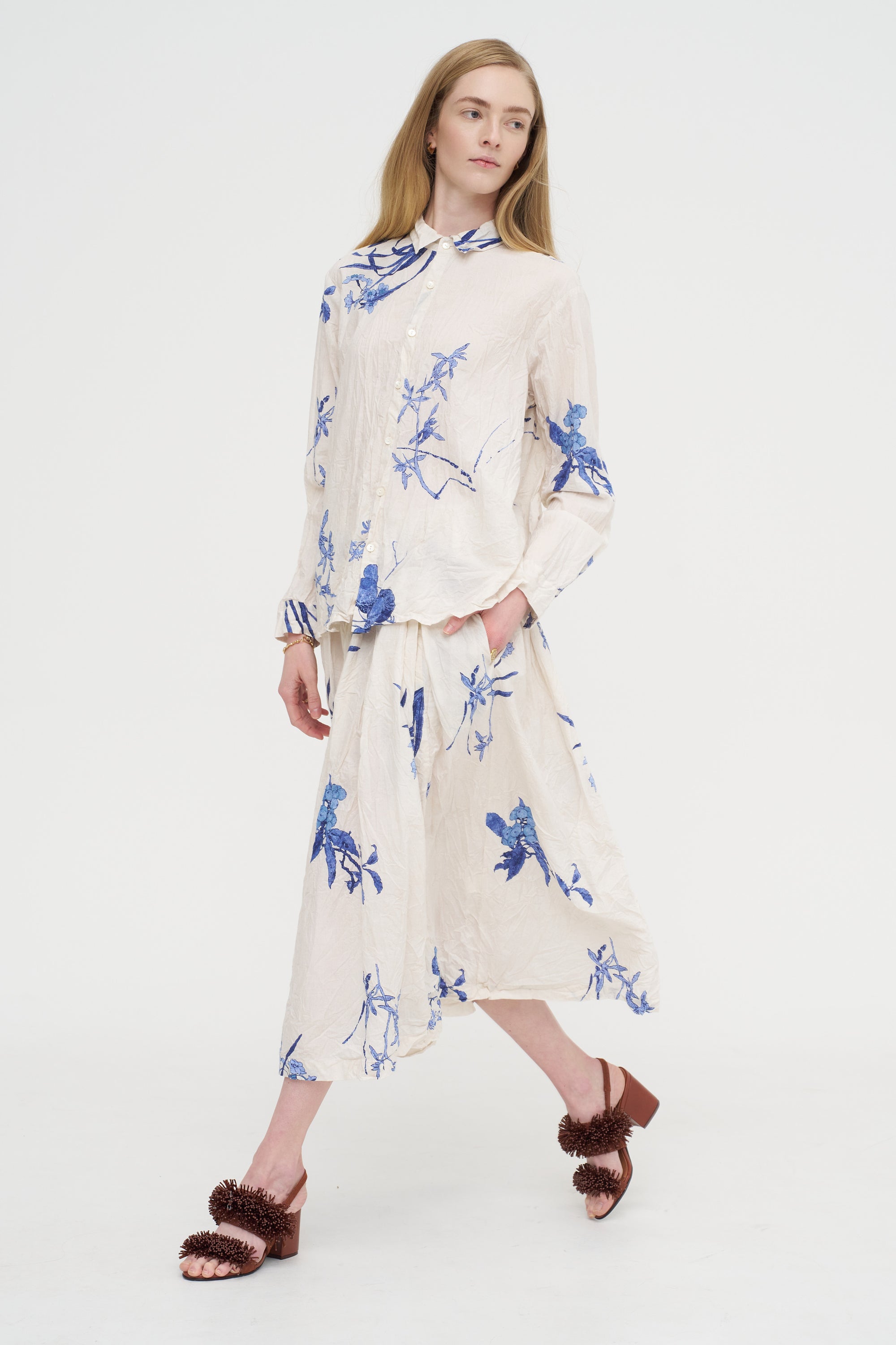 Japonism Flower Print Skirt, Ivory