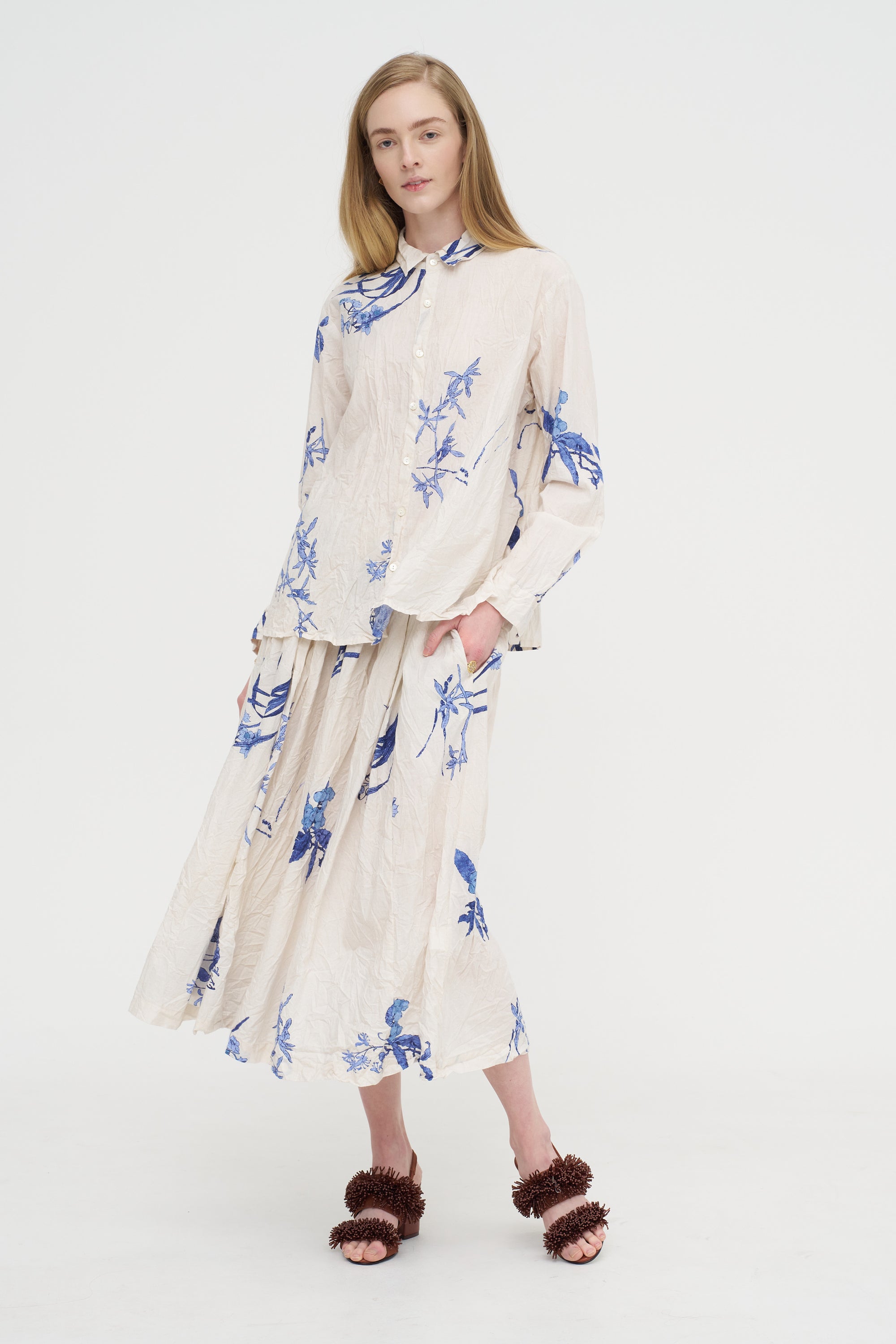 Japonism Flower Print Skirt, Ivory