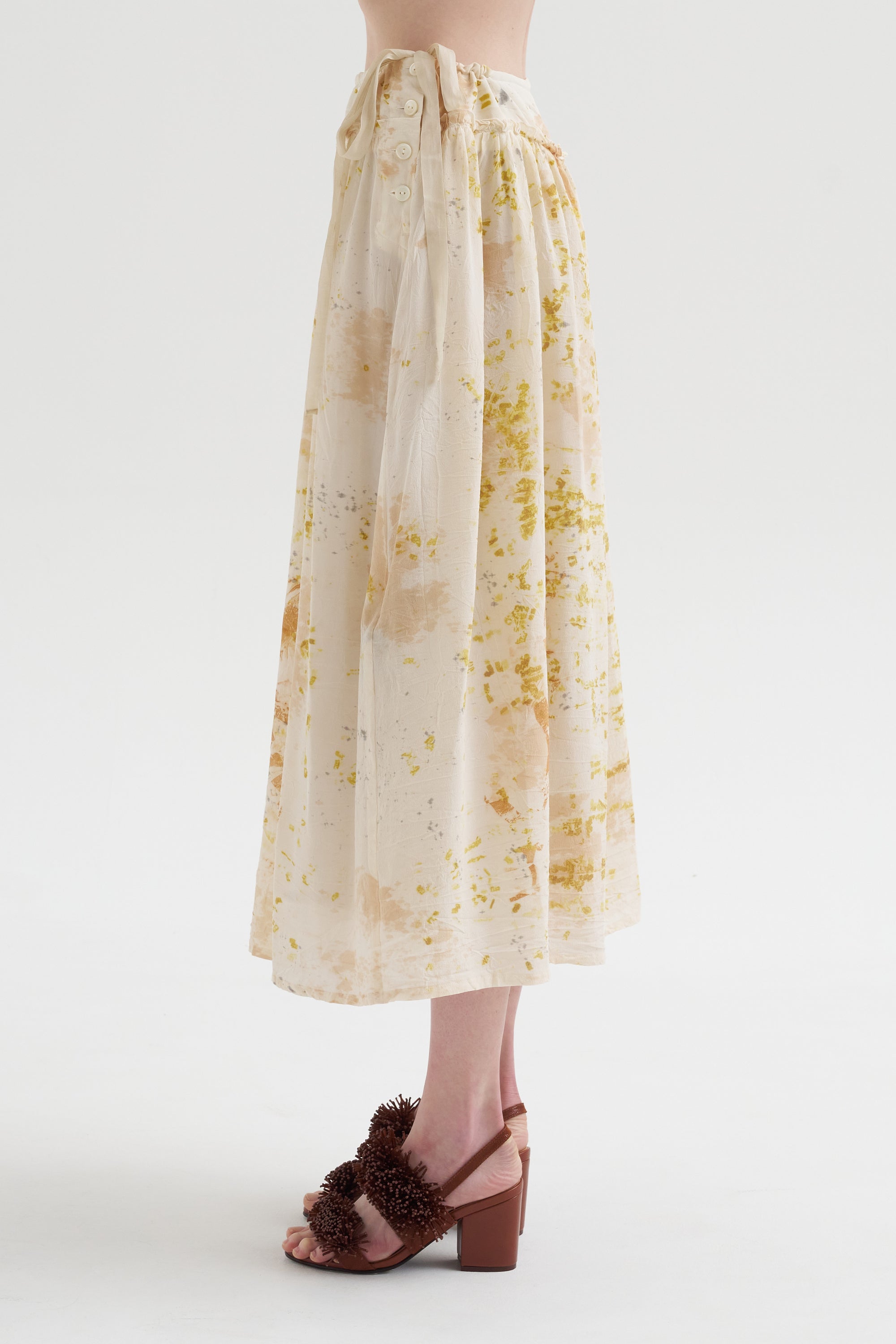 Silk Crepe Bundle Dye Skirt, Ivory
