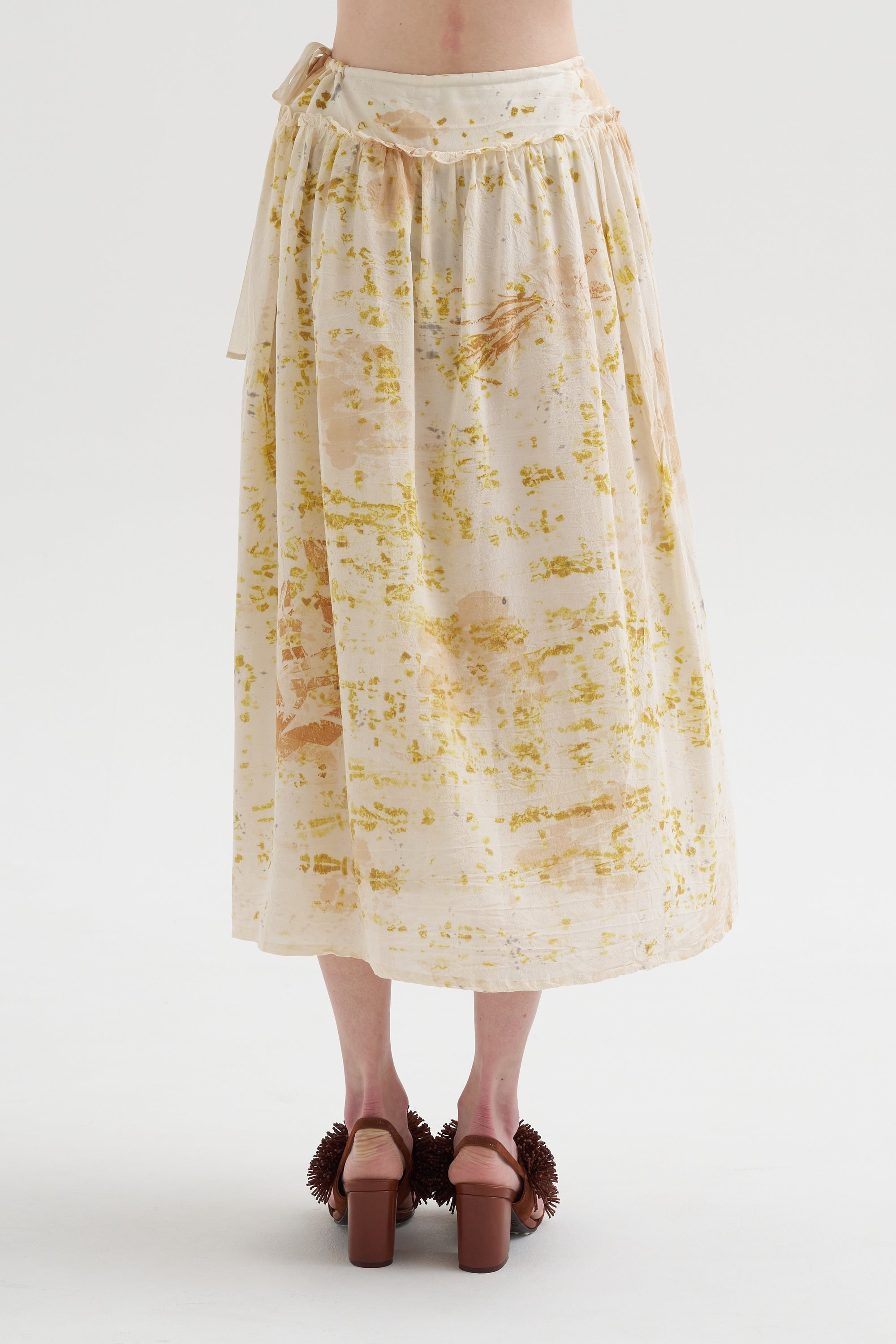 Silk Crepe Bundle Dye Skirt, Ivory