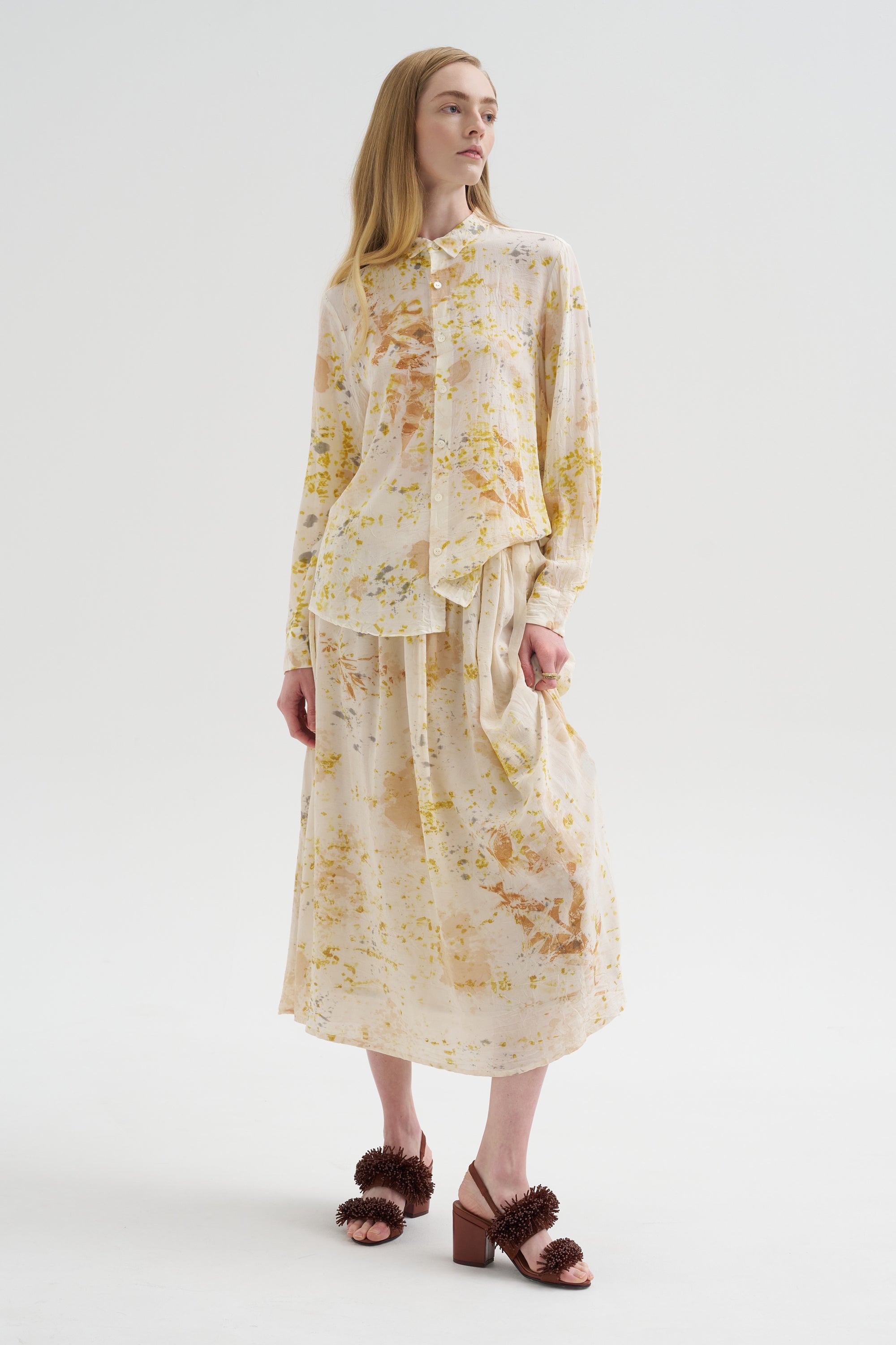 Silk Crepe Bundle Dye Skirt, Ivory