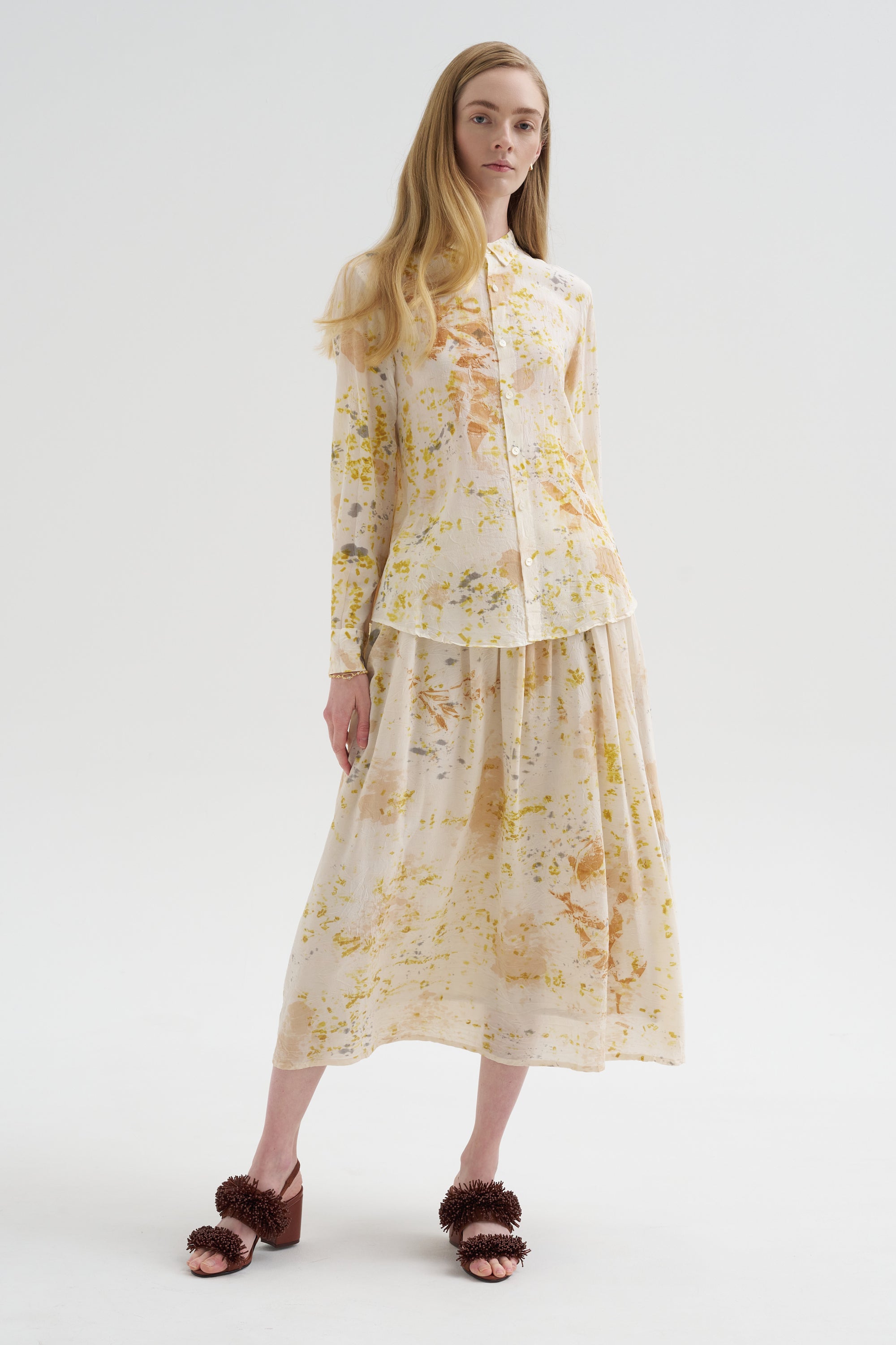 Silk Crepe Bundle Dye Skirt, Ivory