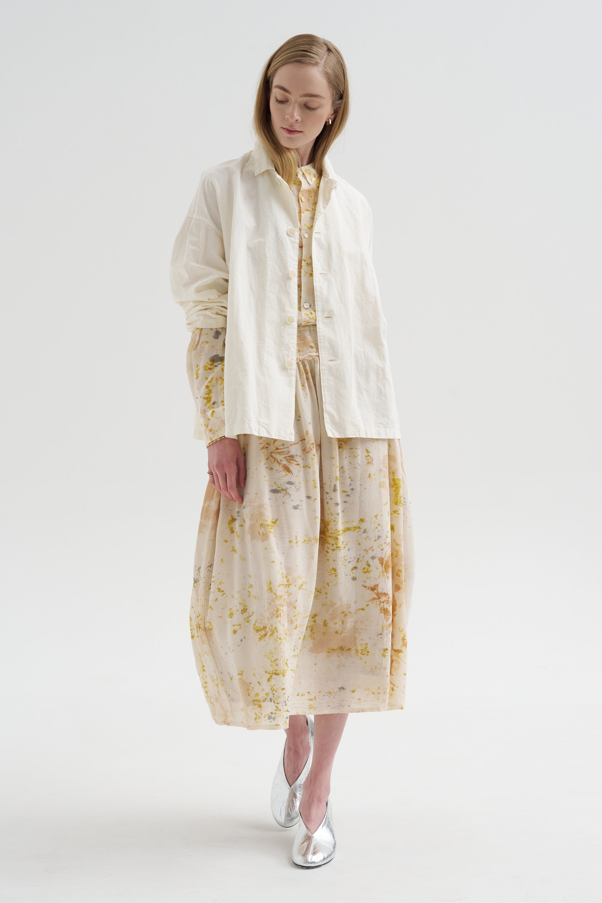 Silk Crepe Bundle Dye Skirt, Ivory