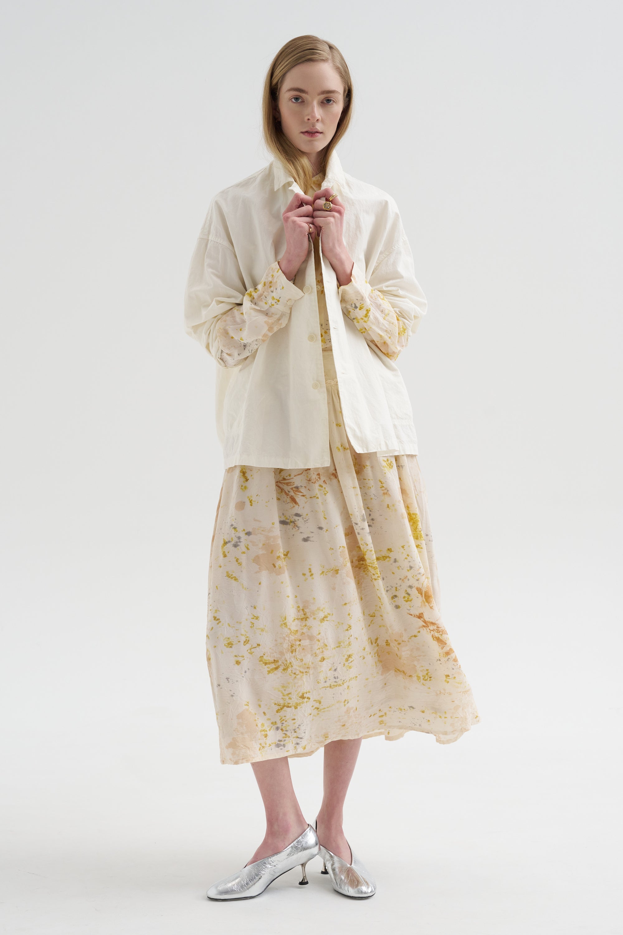Silk Crepe Bundle Dye Skirt, Ivory