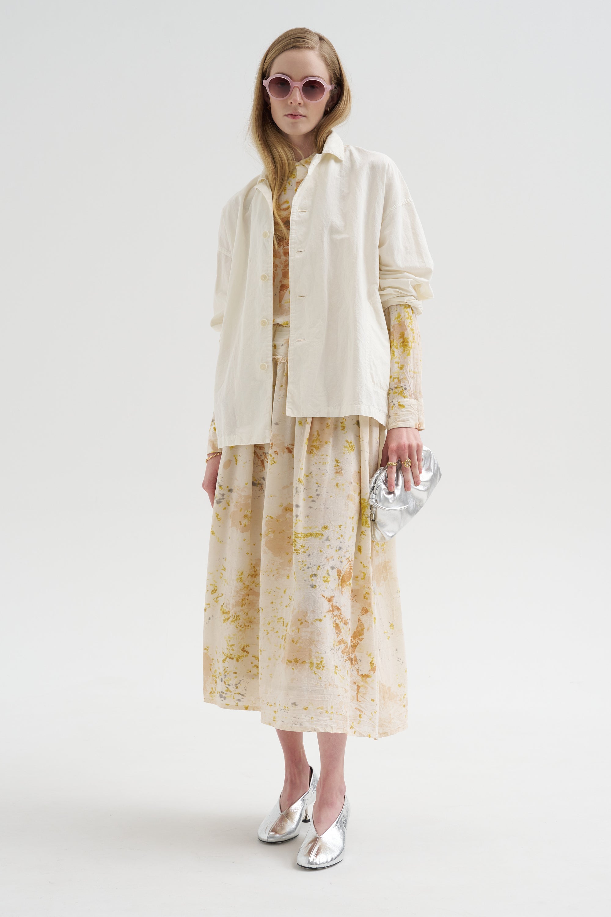 Silk Crepe Bundle Dye Skirt, Ivory