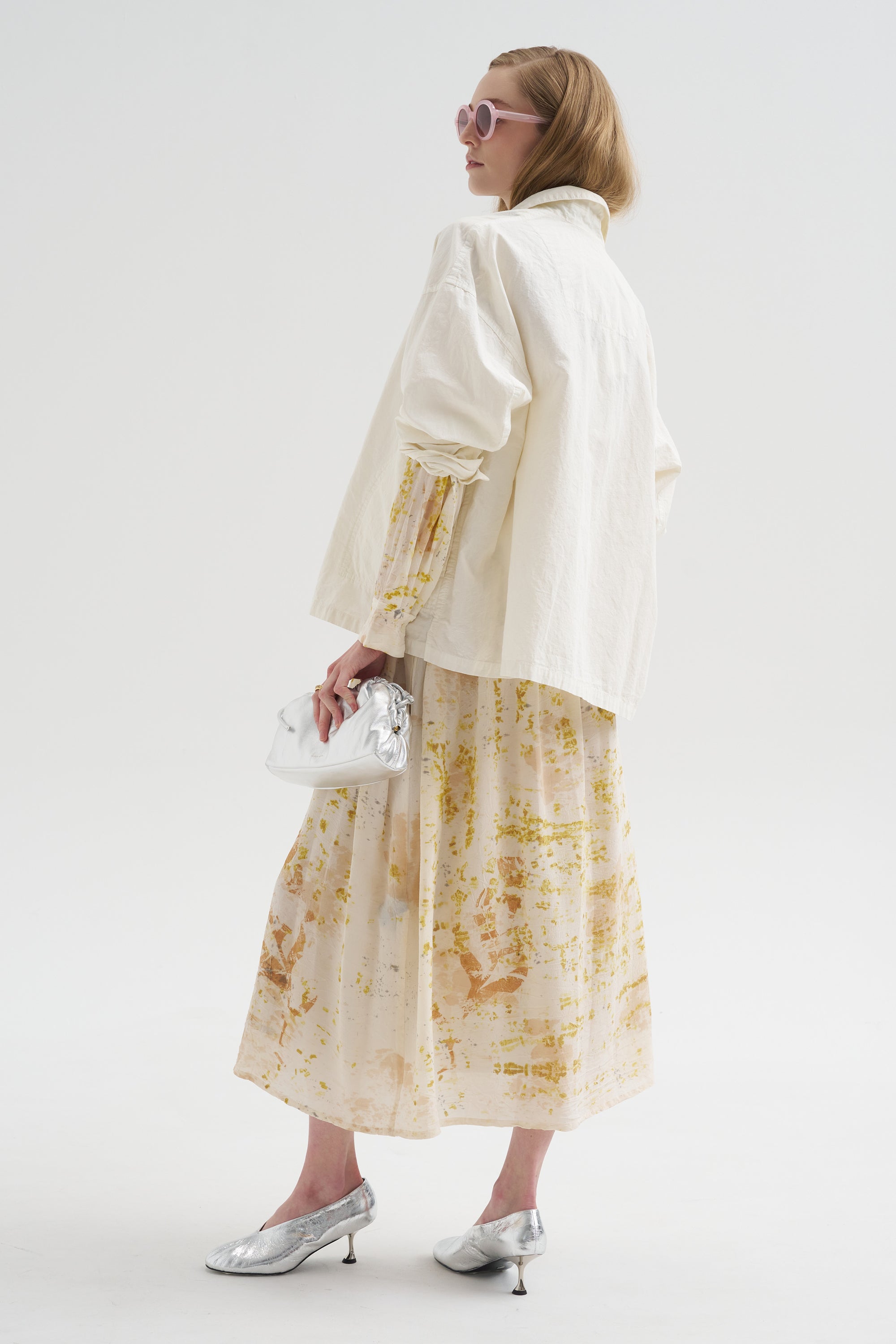 Silk Crepe Bundle Dye Skirt, Ivory