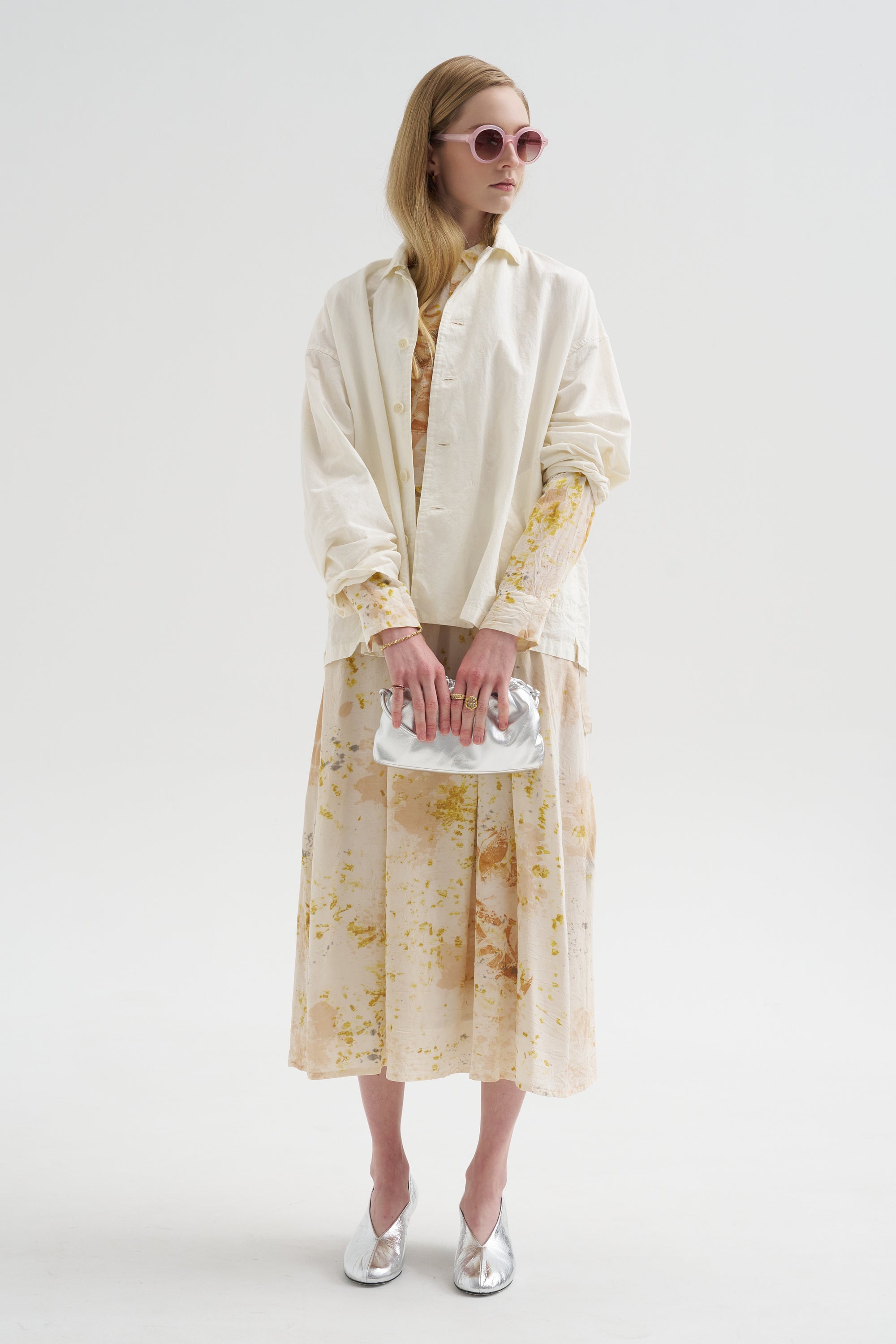 Silk Crepe Bundle Dye Skirt, Ivory
