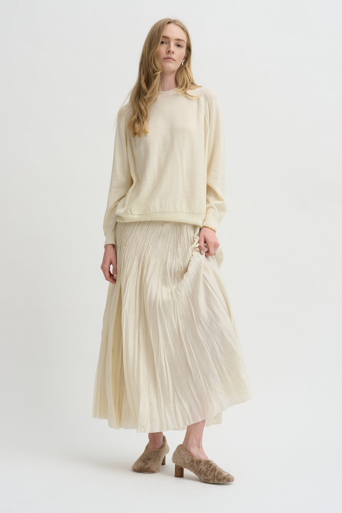 Pleated Skirt Acetate Lyocell, Ivory