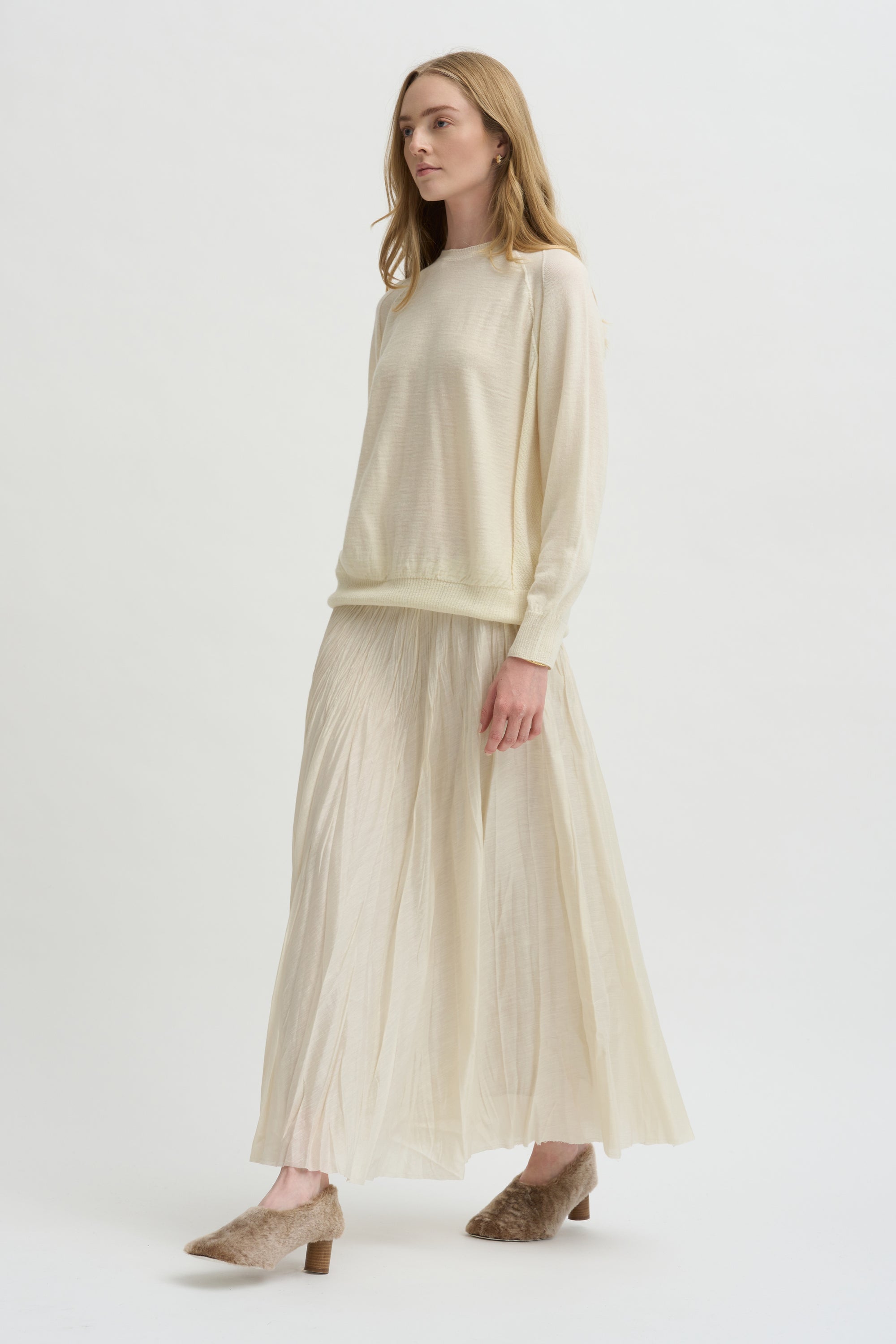 Pleated Skirt Acetate Lyocell, Ivory