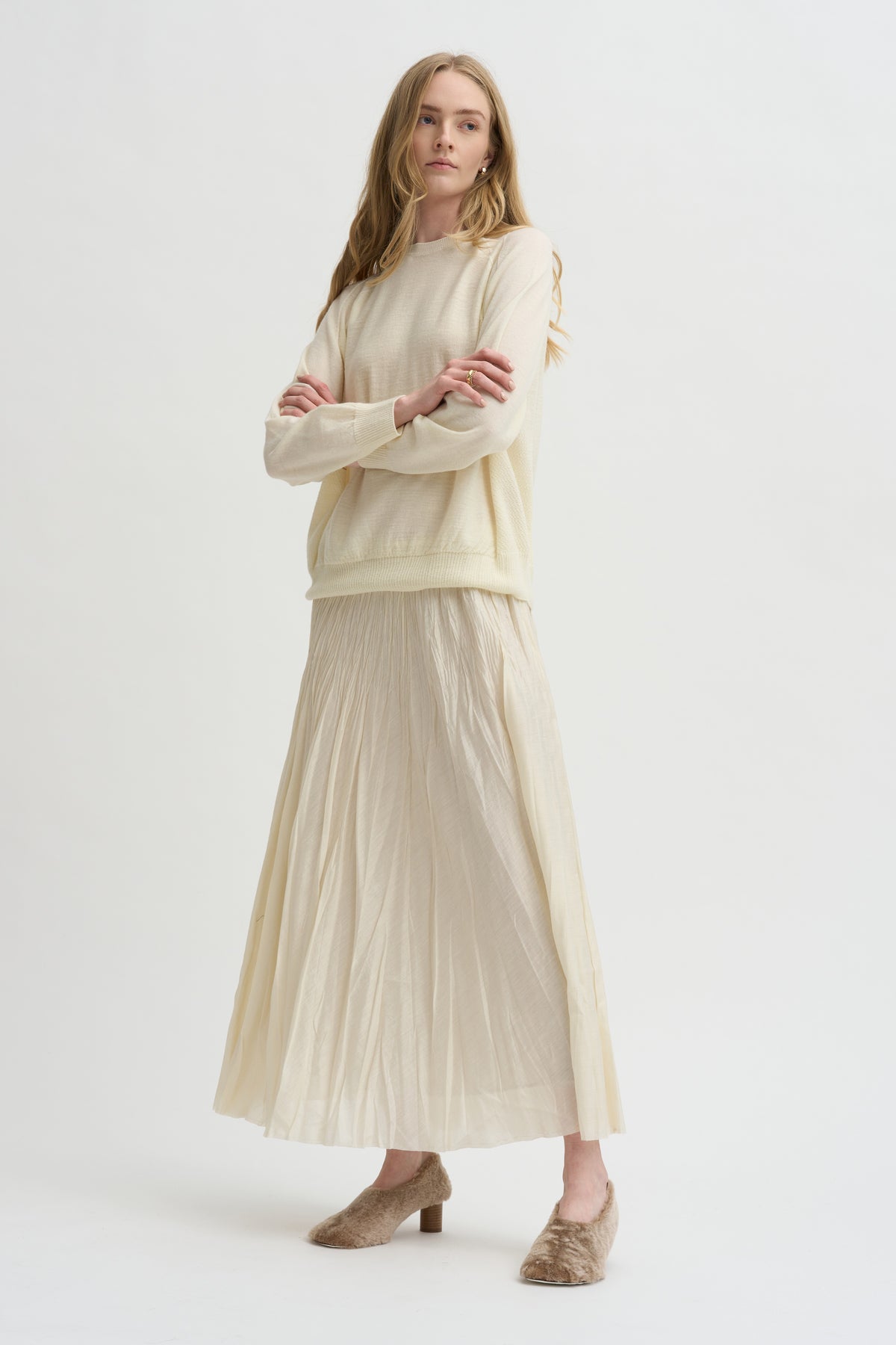 Pleated Skirt Acetate Lyocell, Ivory