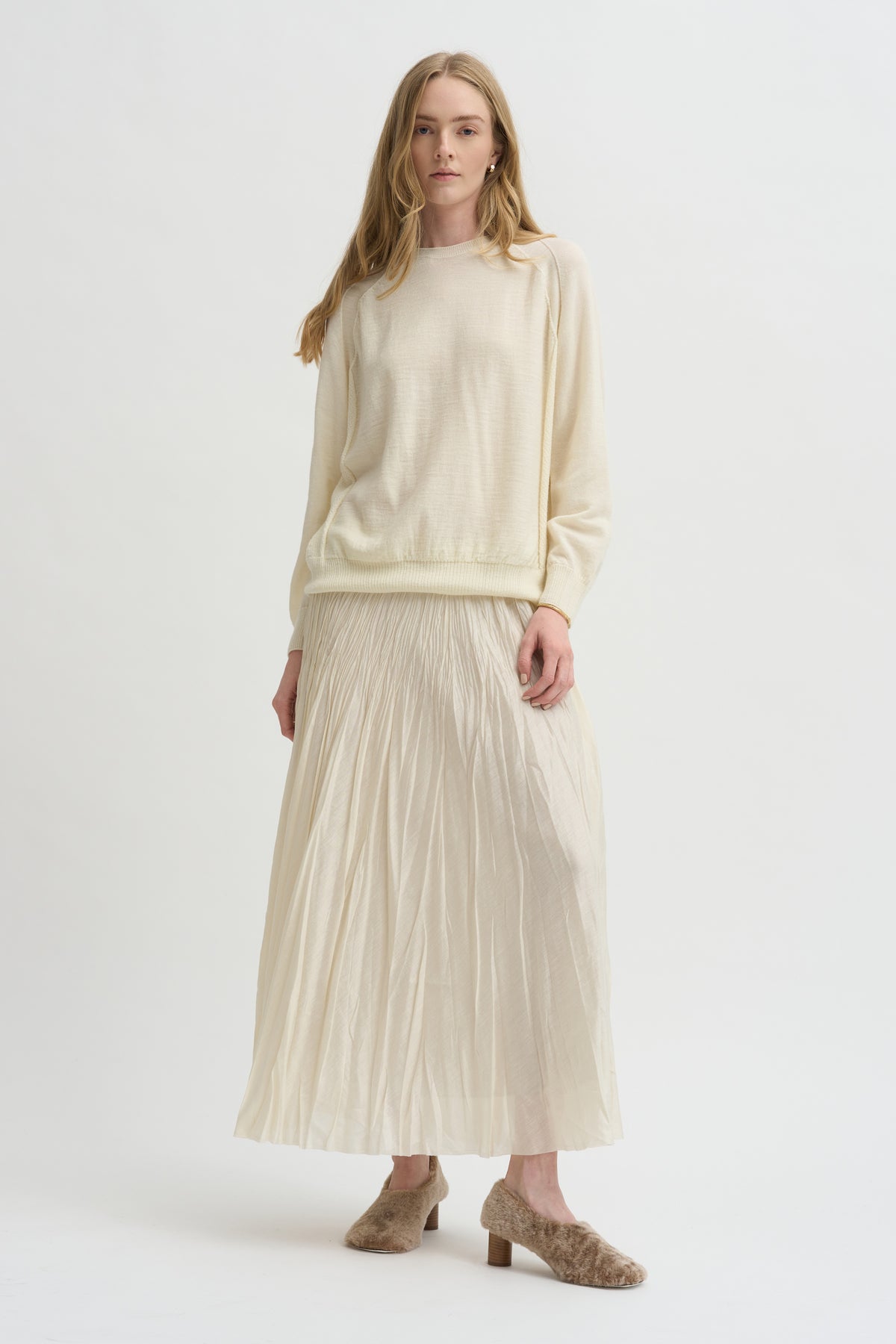 Pleated Skirt Acetate Lyocell, Ivory