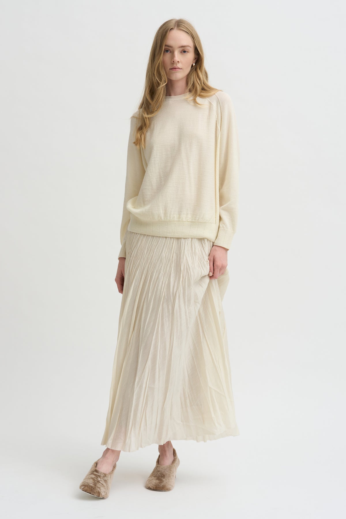 Pleated Skirt Acetate Lyocell, Ivory