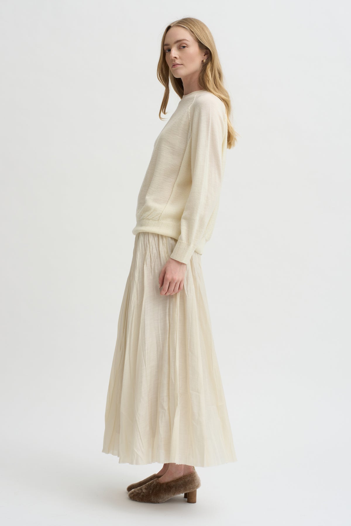 Pleated Skirt Acetate Lyocell, Ivory