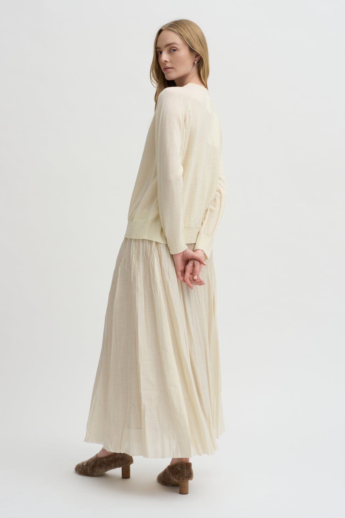 Pleated Skirt Acetate Lyocell, Ivory