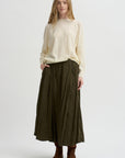 Flared Skirt Cotton Satin, Khaki