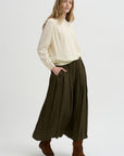 Flared Skirt Cotton Satin, Khaki