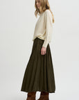 Flared Skirt Cotton Satin, Khaki