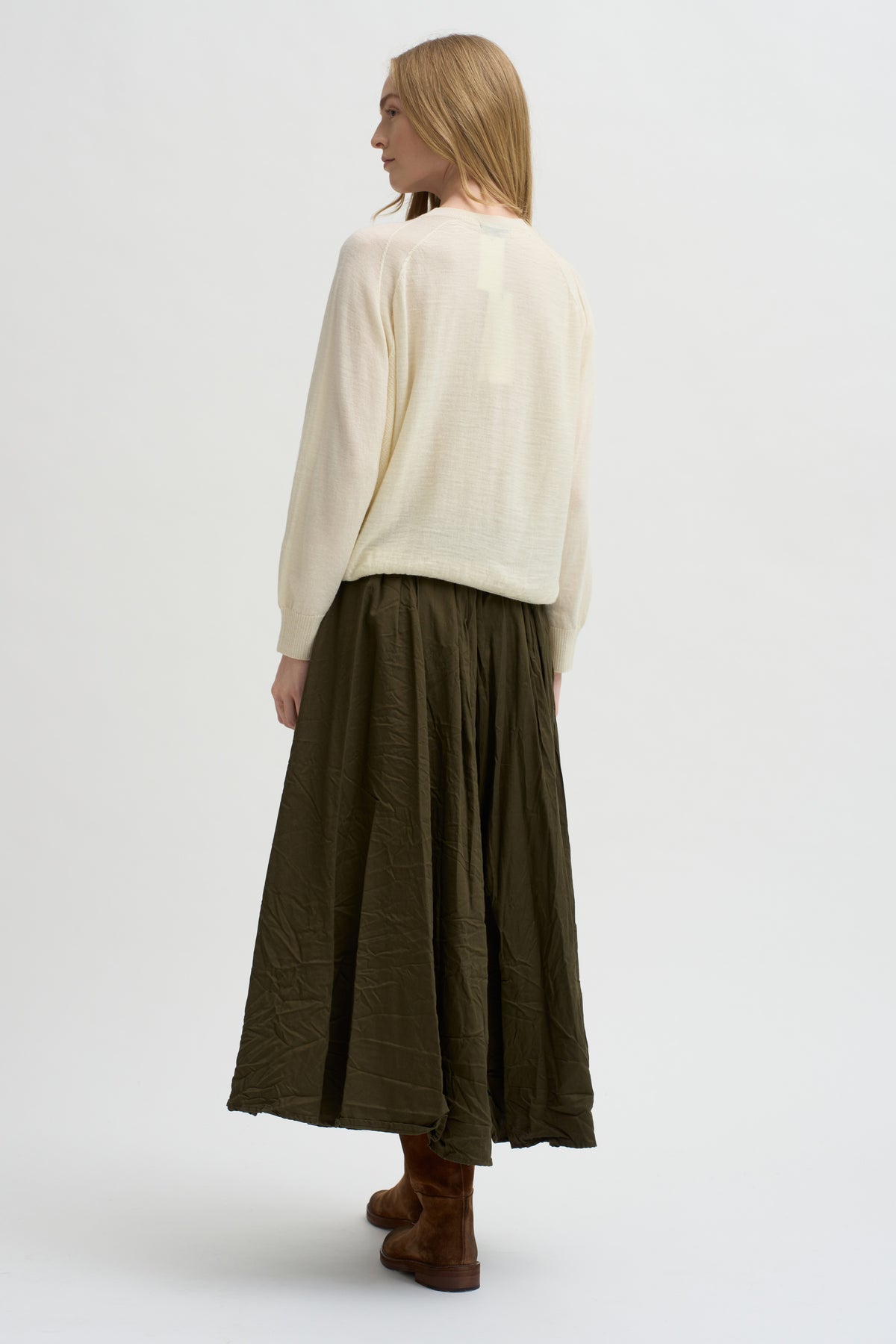 Flared Skirt Cotton Satin, Khaki