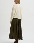 Flared Skirt Cotton Satin, Khaki